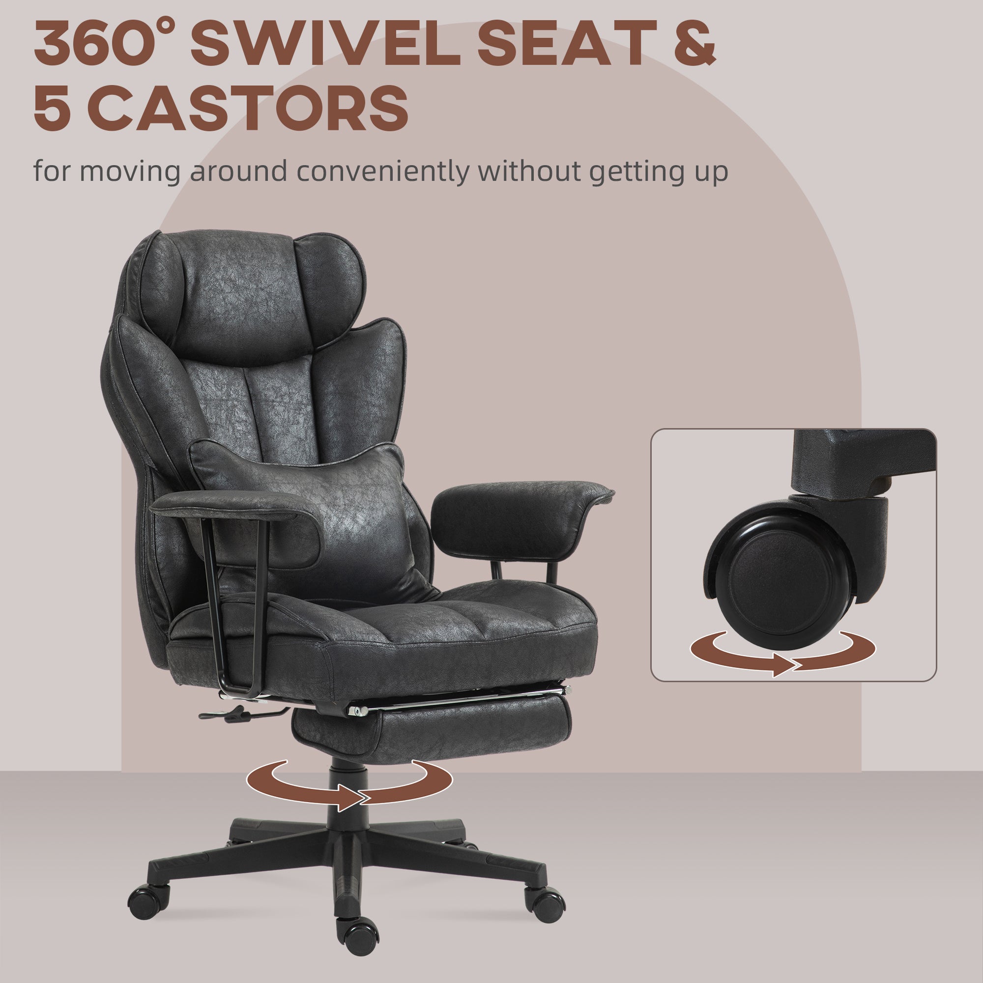 396 lbs Big & Tall Office Chair with Footrest Lumbar Support & Reclining, Black - HOMCOM