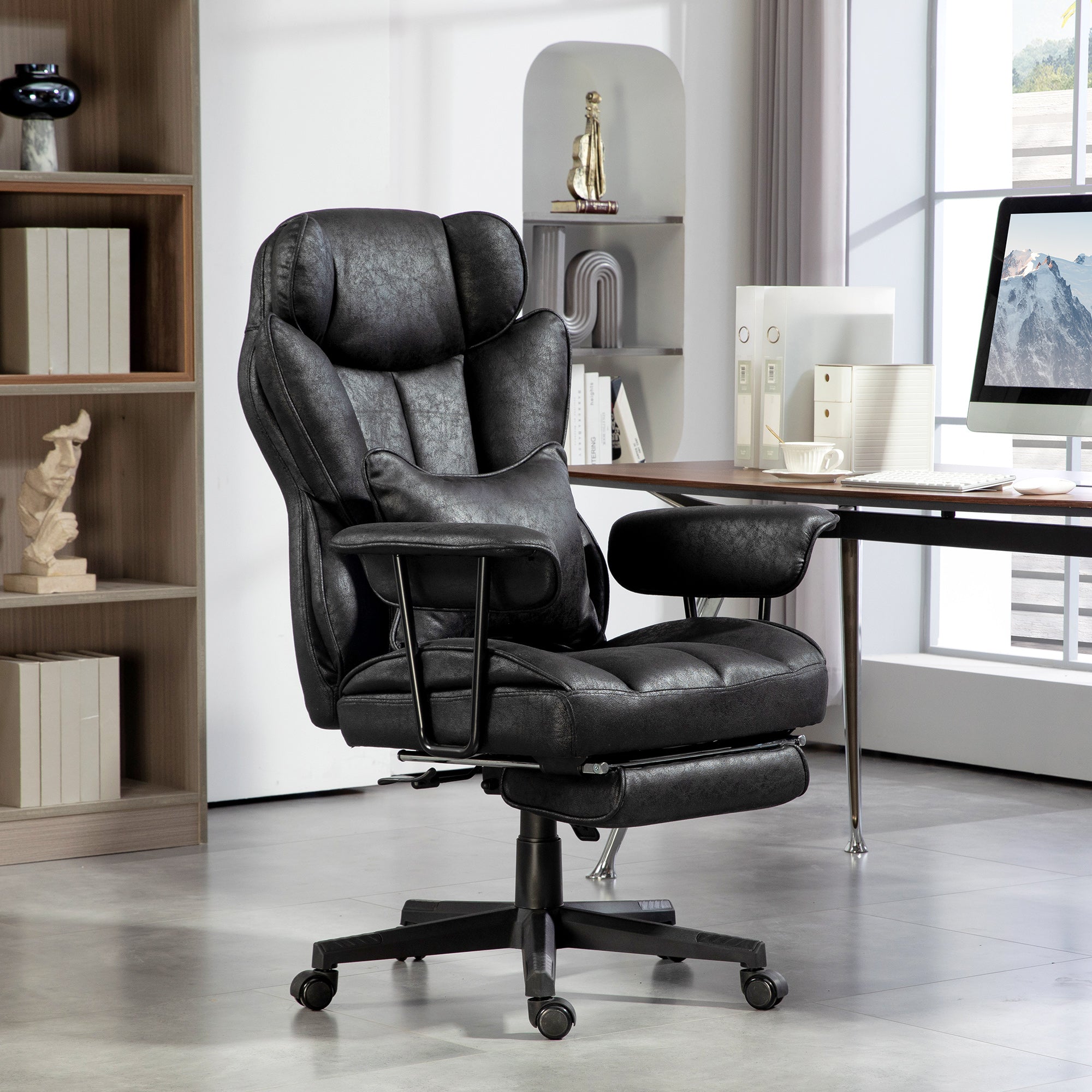 396 lbs Big & Tall Office Chair with Footrest Lumbar Support & Reclining, Black - HOMCOM