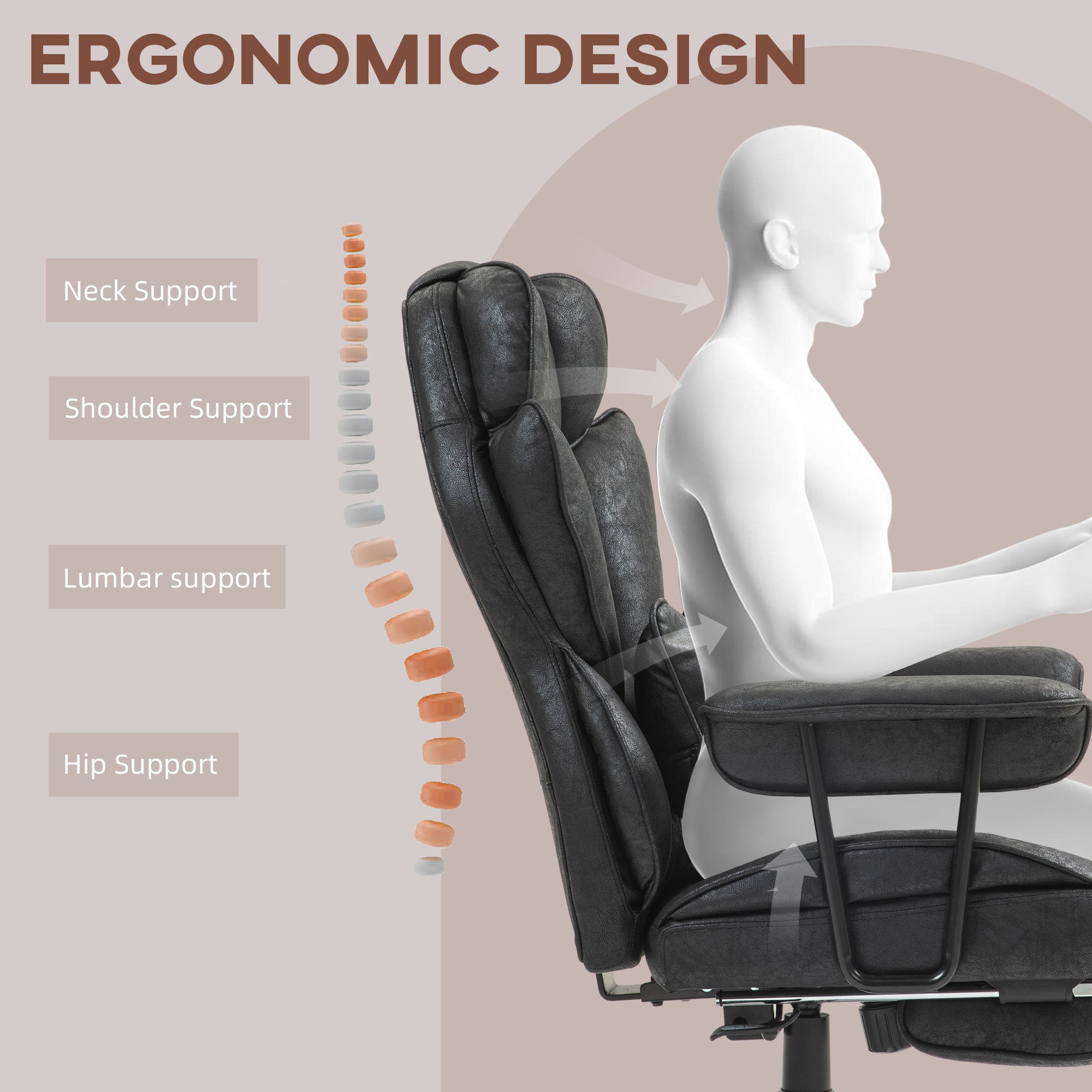 396 lbs Big & Tall Office Chair with Footrest Lumbar Support & Reclining, Black - HOMCOM