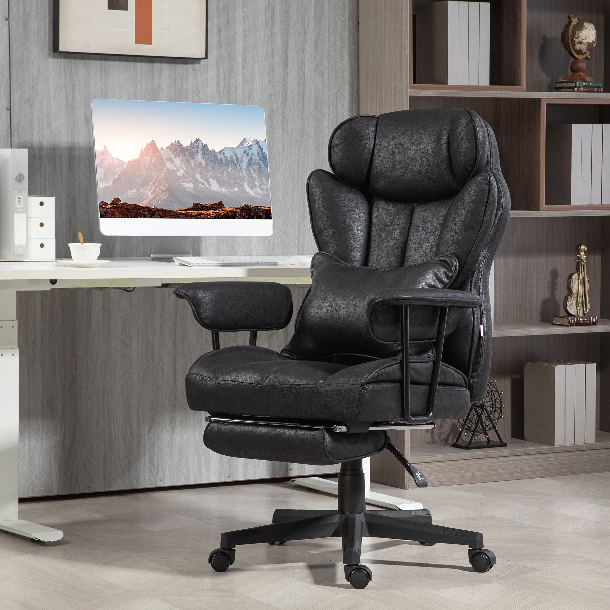 396 lbs Big & Tall Office Chair with Footrest Lumbar Support & Reclining, Black - HOMCOM