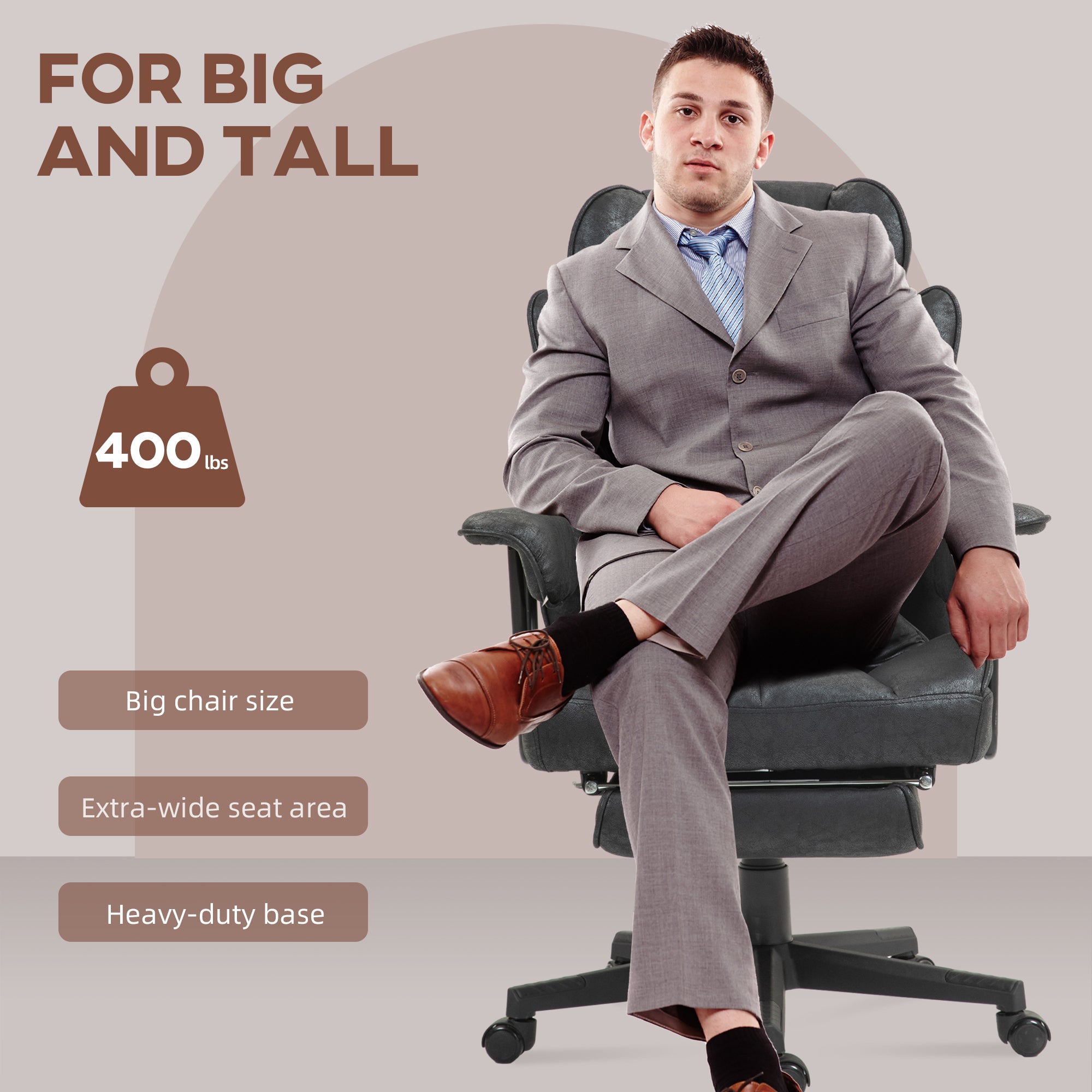 396 lbs Big & Tall Office Chair with Footrest Lumbar Support & Reclining, Black - HOMCOM