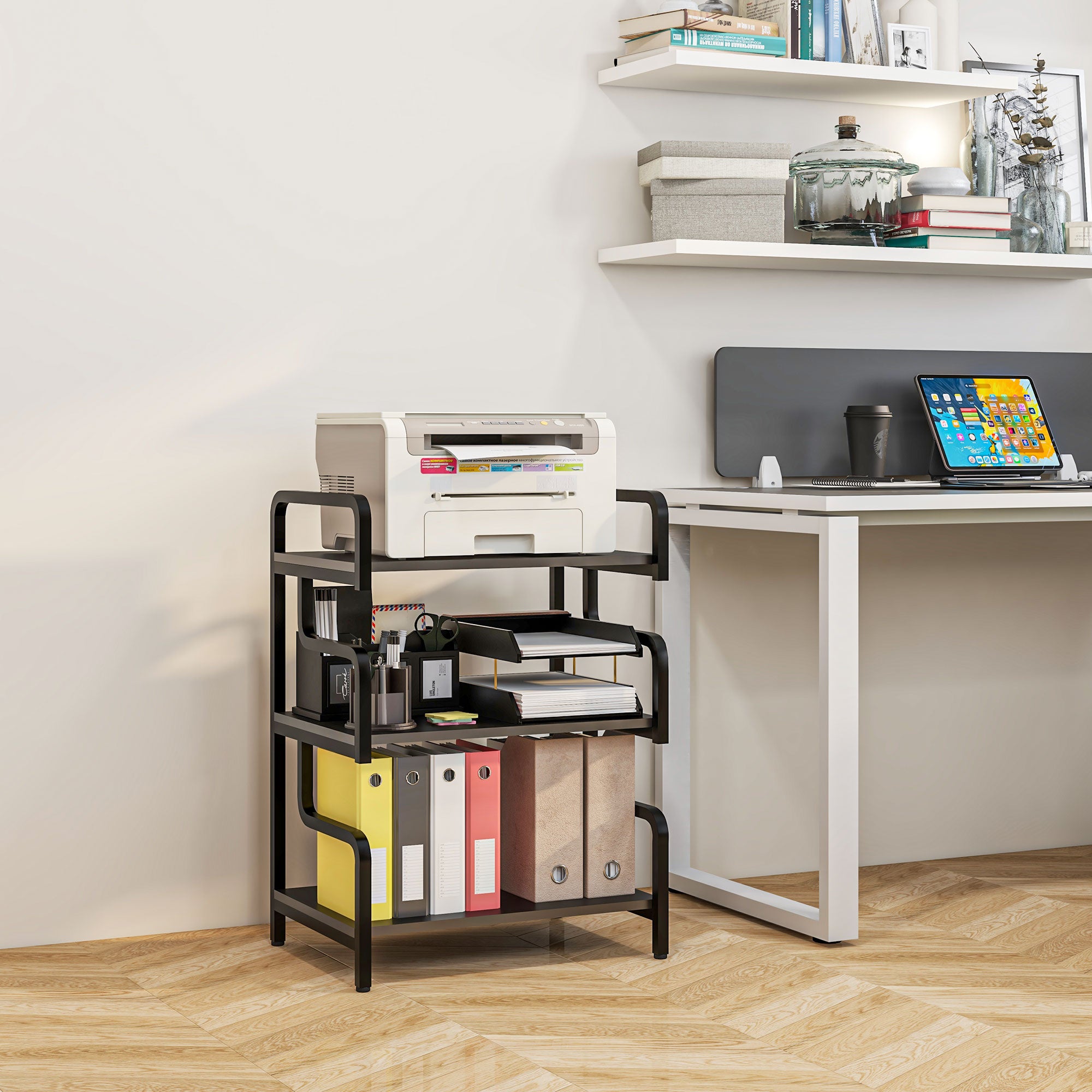 HOMCOM 3-Tier Printer Stand with Storage Shelves, Printer Table, 55 x 40 x 77cm Printer Shelf for Home Office, Study, Black