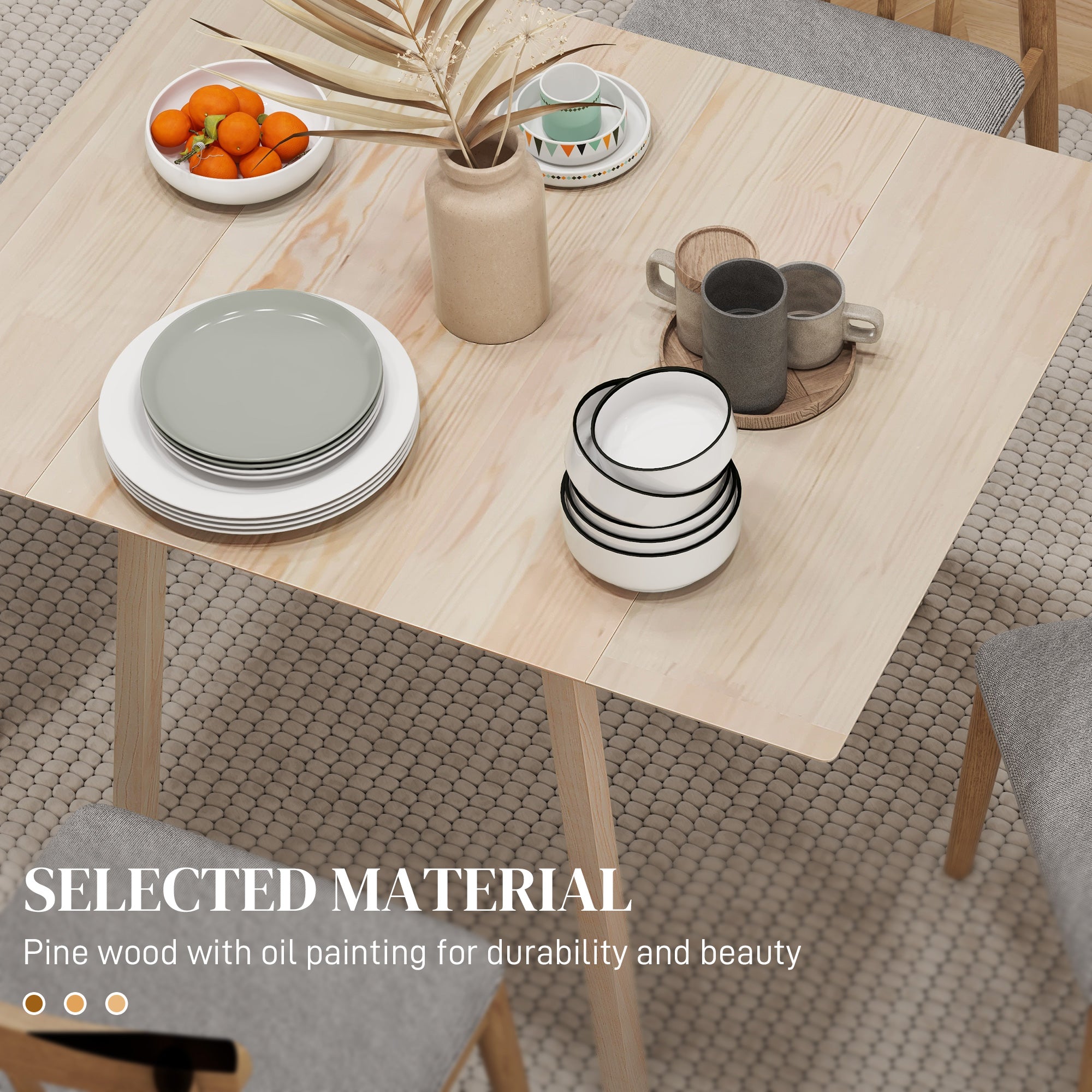 HOMCOM Folding Dining Table, Extendable Kitchen Table for Small Space, Wooden Drop Leaf Table for 2-4 People, Natural Wood Finish