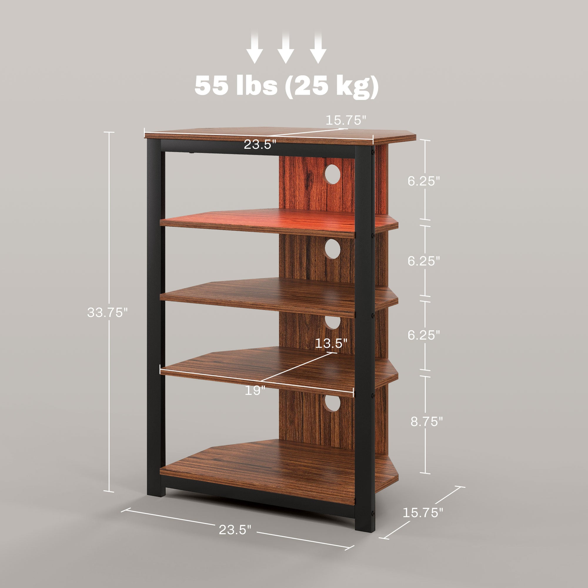 LED TV Stand, Entertainment Center with Storage Shelves and Steel Frame, Brown