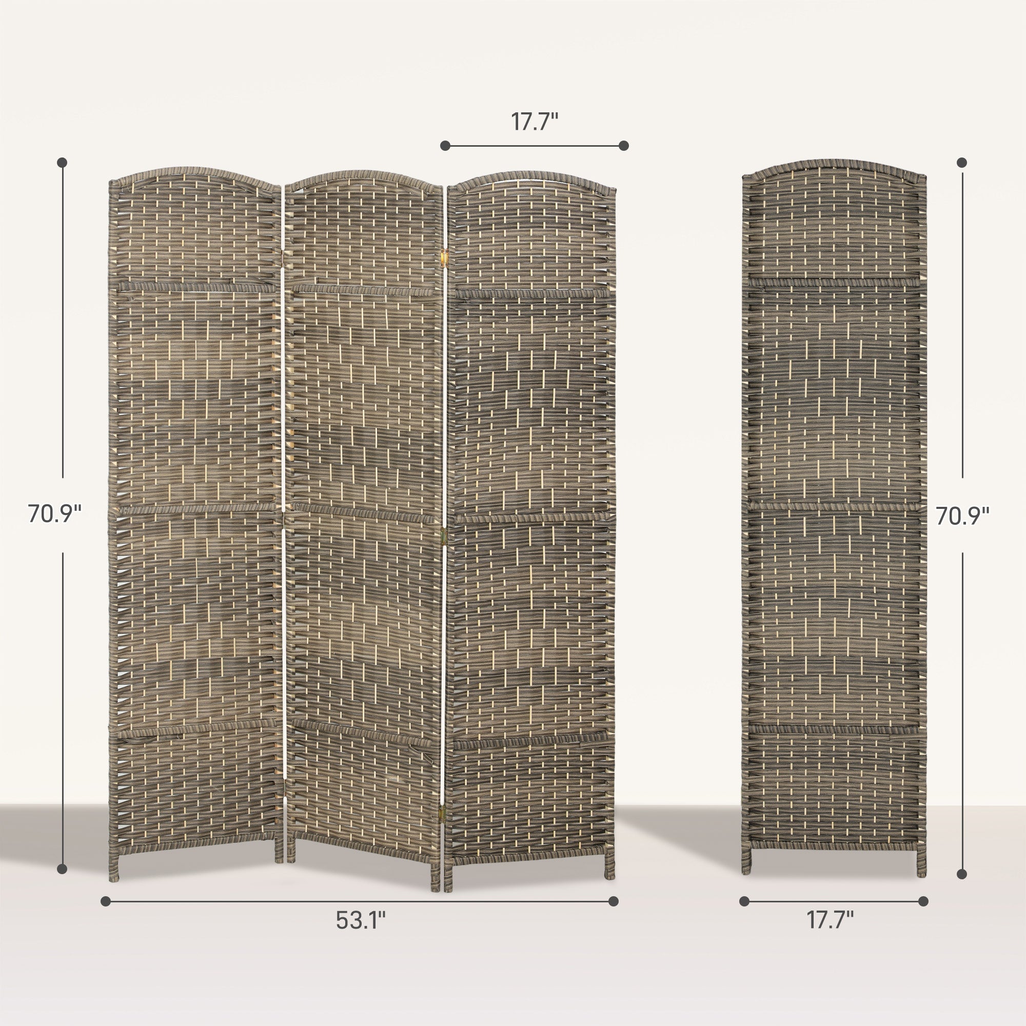 3 Panel Room Divider, 6' Tall Folding Privacy Screen, Hand-Woven Freestanding Wall Partition for Home Office, Bedroom, Dark Rustic Oak