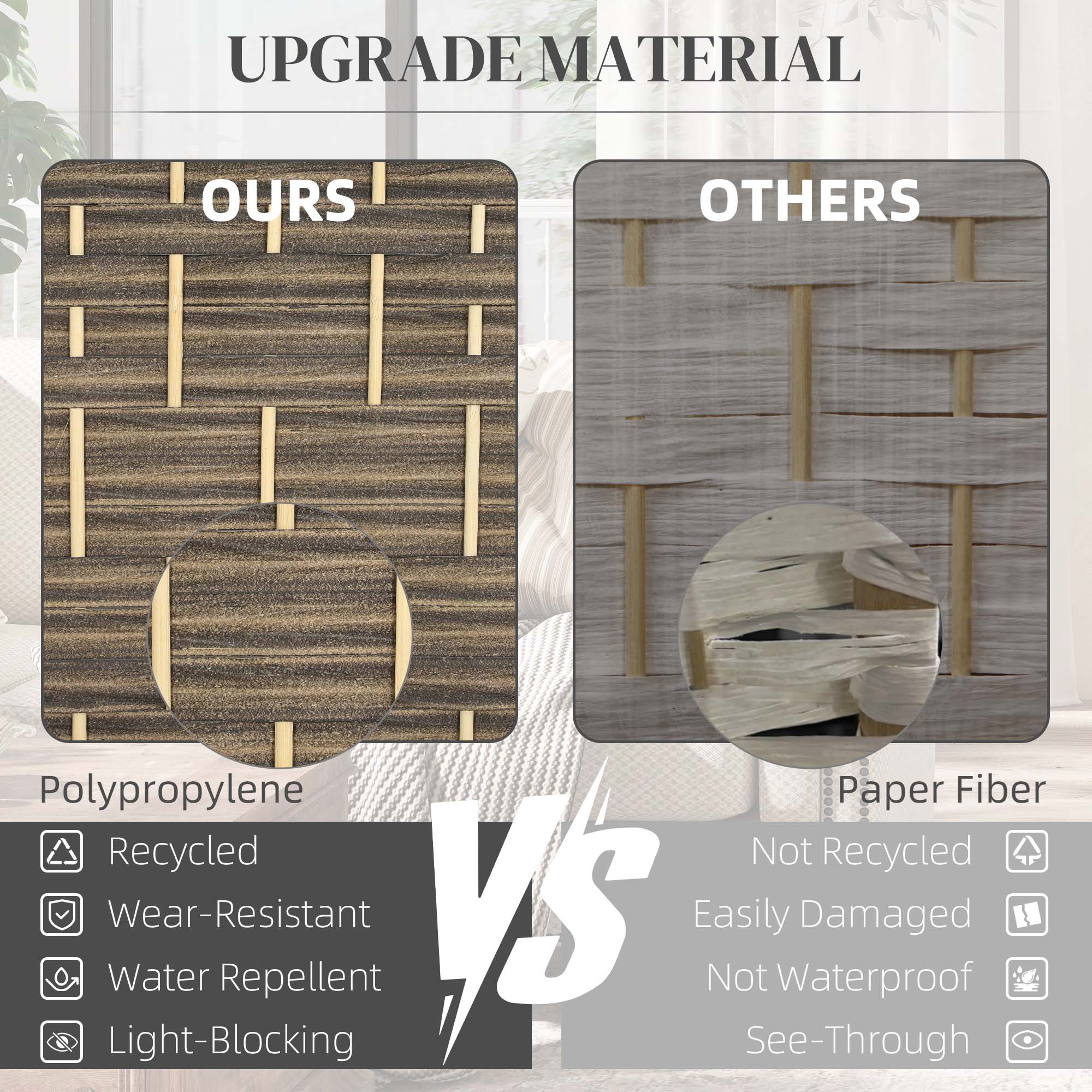 3 Panel Room Divider, 6' Tall Folding Privacy Screen, Hand-Woven Freestanding Wall Partition for Home Office, Bedroom, Dark Rustic Oak