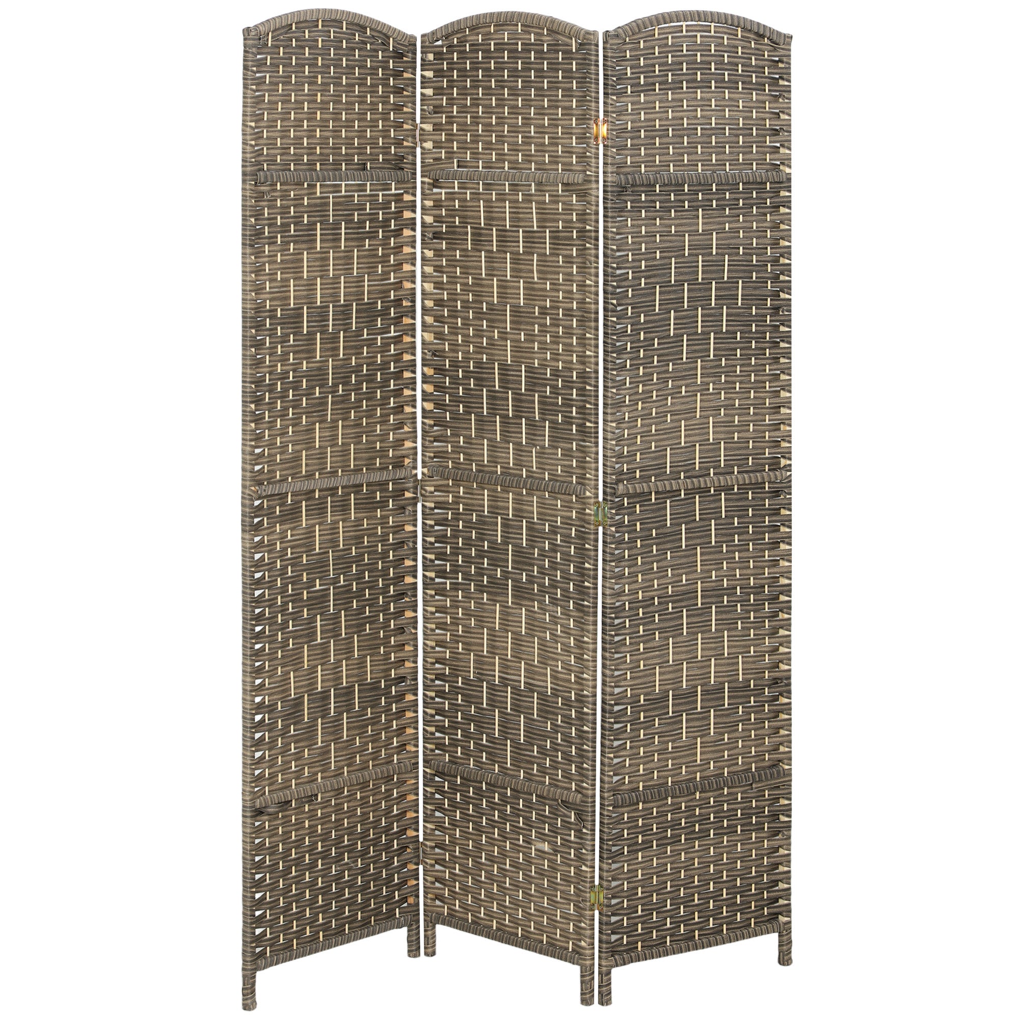 3 Panel Room Divider, 6' Tall Folding Privacy Screen, Hand-Woven Freestanding Wall Partition for Home Office, Bedroom, Dark Rustic Oak