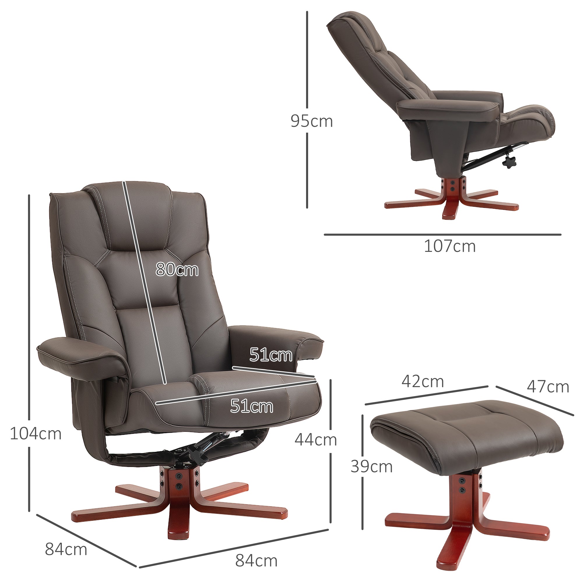 HOMCOM Recliner Chair with Footstool, PU Leather Upholstered Armchair with Adjustable Backrest, Leisure Lounge Chair for Living Room, Bedroom, Brown