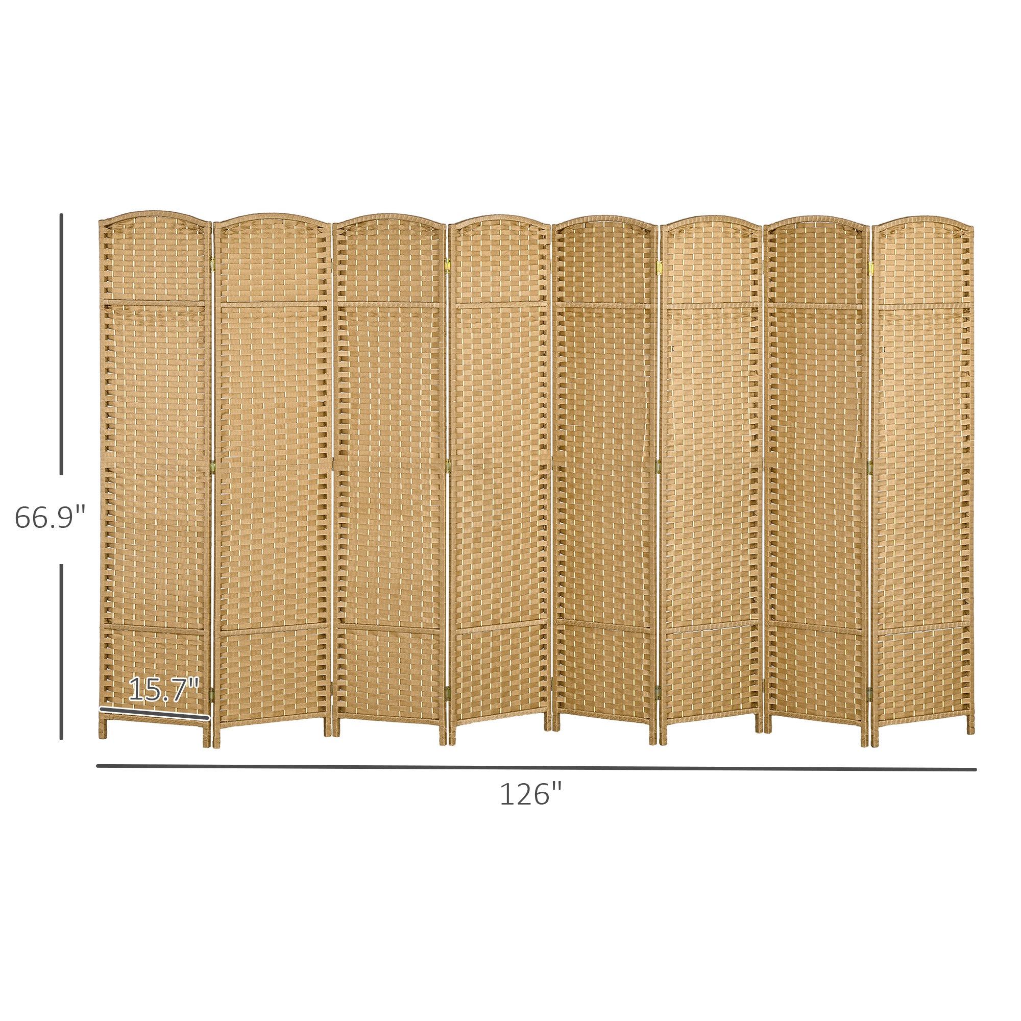 8 Panel 5.6' Tall Privacy Screen Freestanding Room Divider, Nature Wood - HOMCOM