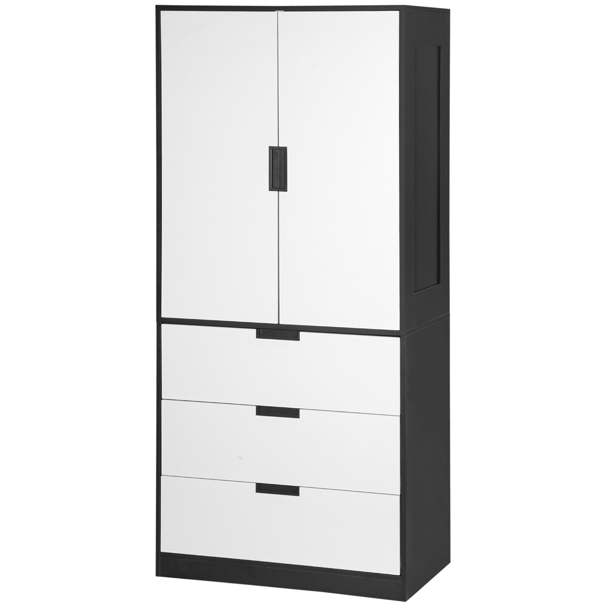 HOMCOM 3 Drawer 2 Door Wardrobe, Modern Clothes Storage Cupboard Unit with Hanging Rod, Bedroom Wardrobe with Soft Closing Hinge, 50D x 80W x 180Hcm, Black