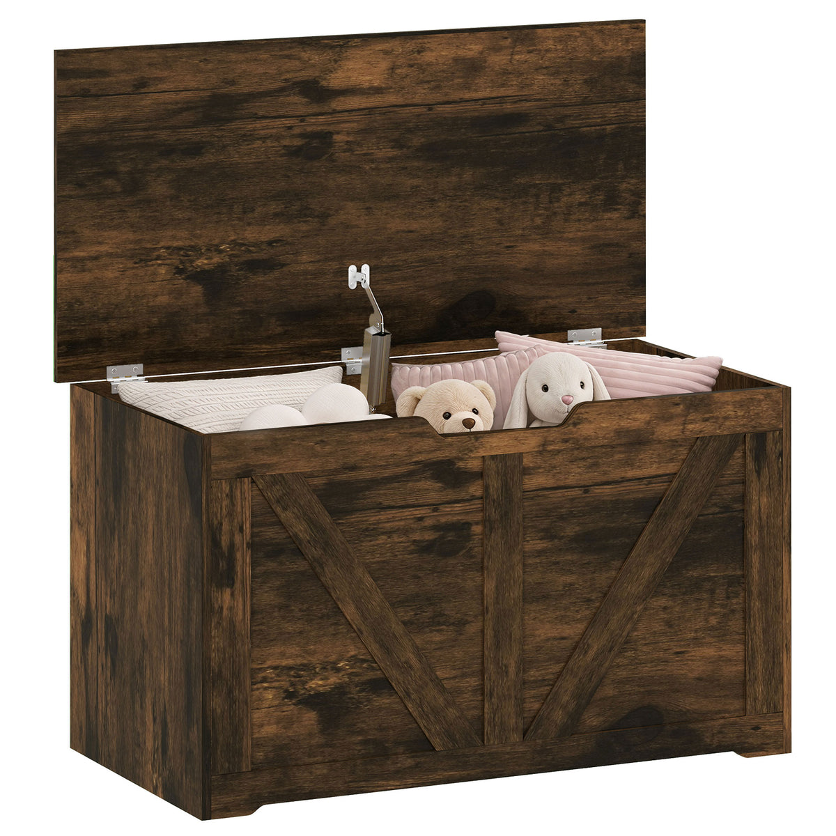 Storage Chest, Storage Bench with Safety Hinge and U-shaped Cut-out Pull for Living Room, Entryway, 31.5" x 15.7" x 17.7", Supports 300 lbs, Rustic Brown