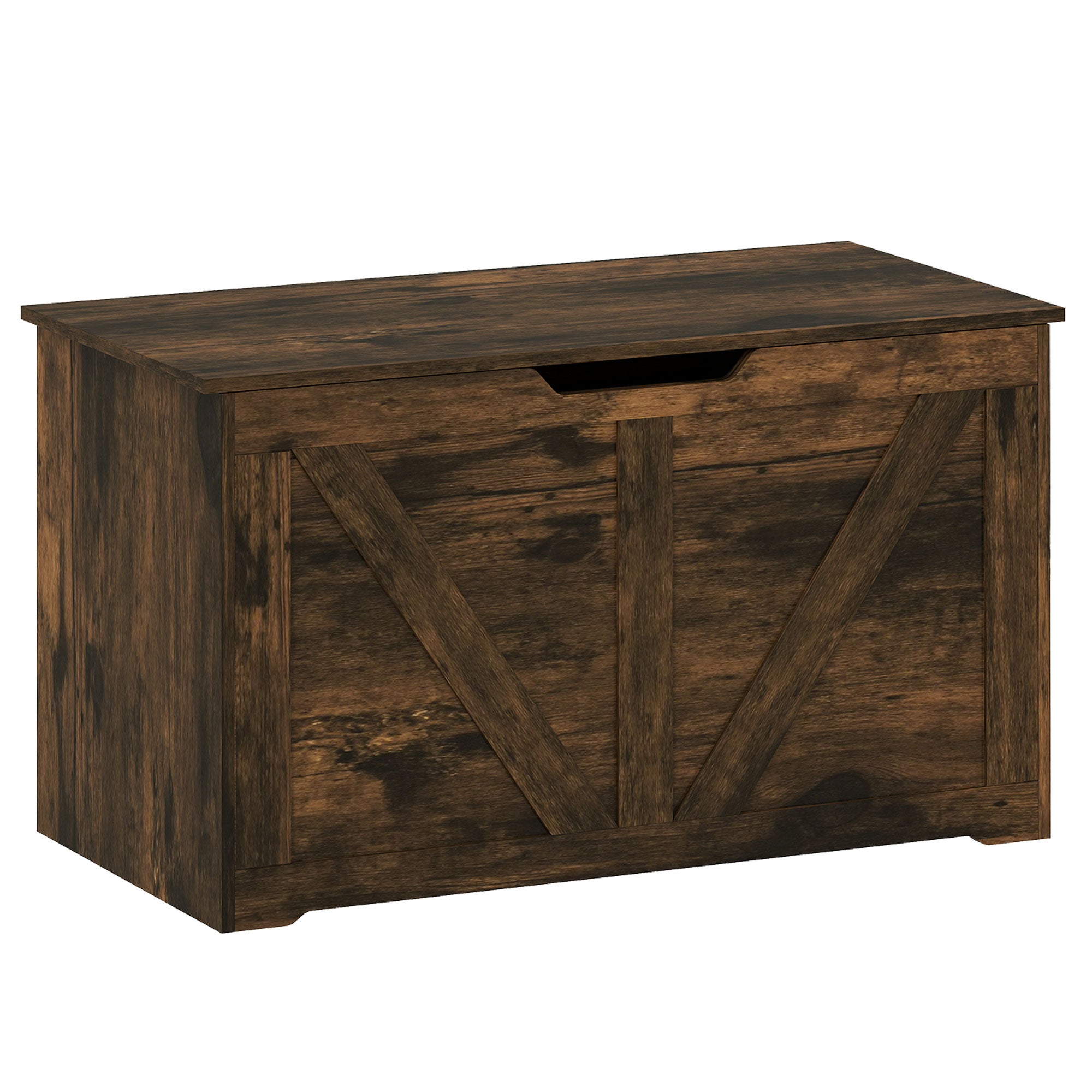 100L Storage Chest, Shoe Storage Trunk Bench Box with Safety Hinge and U-shaped Cut-out Pull, Blanket Box Ottoman for Bedroom, Living Room, Entryway, 80 x 40 x 45 cm, Rustic Brown Wood-Effect