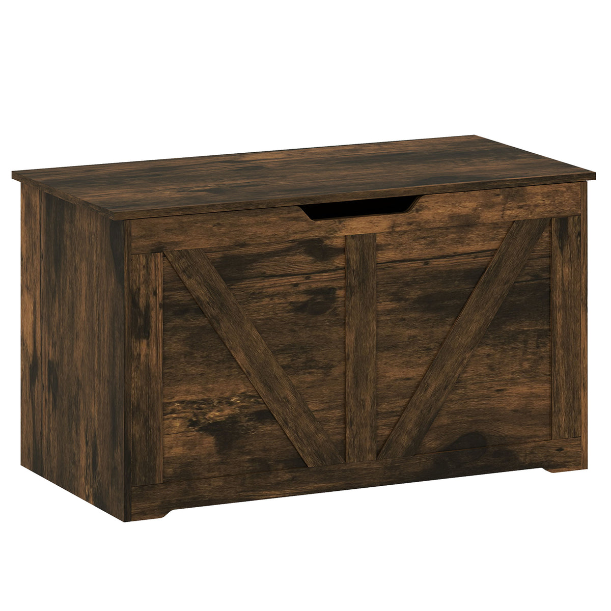 Storage Chest, Storage Bench with Safety Hinge and U-shaped Cut-out Pull for Living Room, Entryway, 31.5" x 15.7" x 17.7", Supports 300 lbs, Rustic Brown