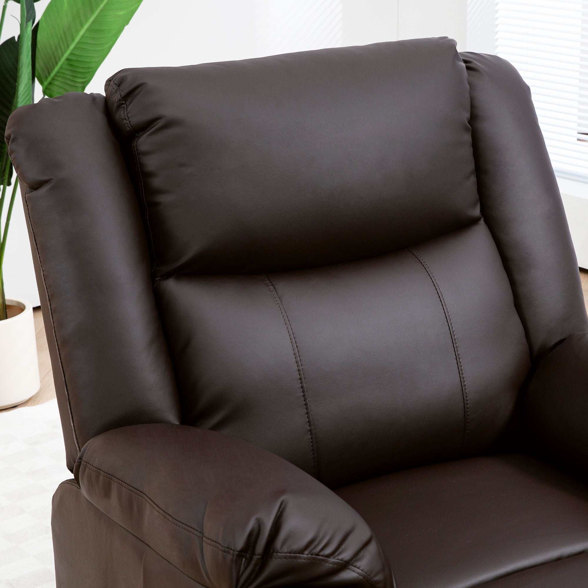 HOMCOM Recliner Chair for Living Room, PU Leather Single Recliner Sofa, Manual Reclining Chair with Footrest, Thick Padding and Side Pockets, Brown