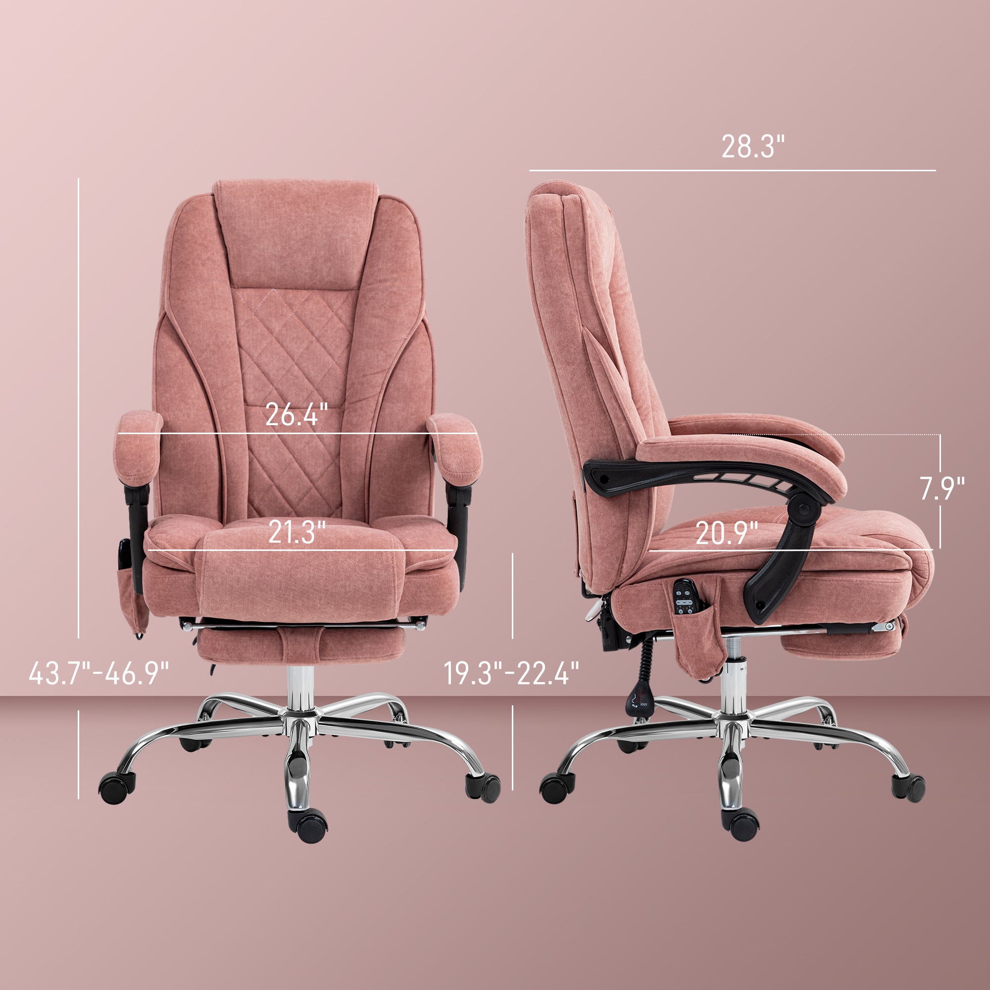 Massage Office Chair, Heated Reclining Chair w/ Adjustable Height & Footrest, Pink