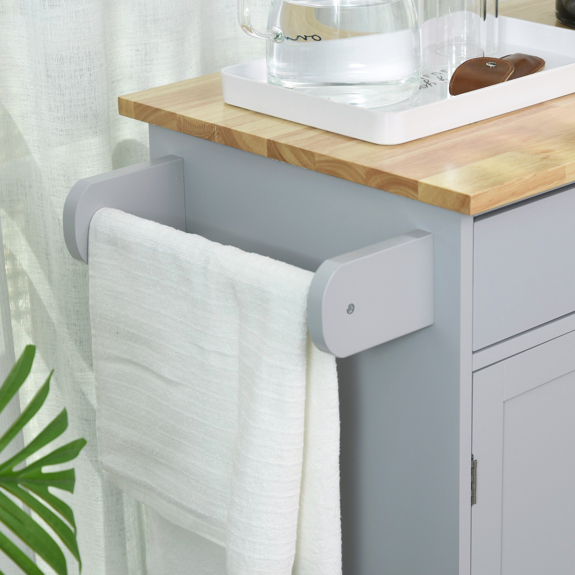 Kitchen Island Cart Rolling Trolley with Drawer Storage Cabinet & Towel Rack Gray - HOMCOM