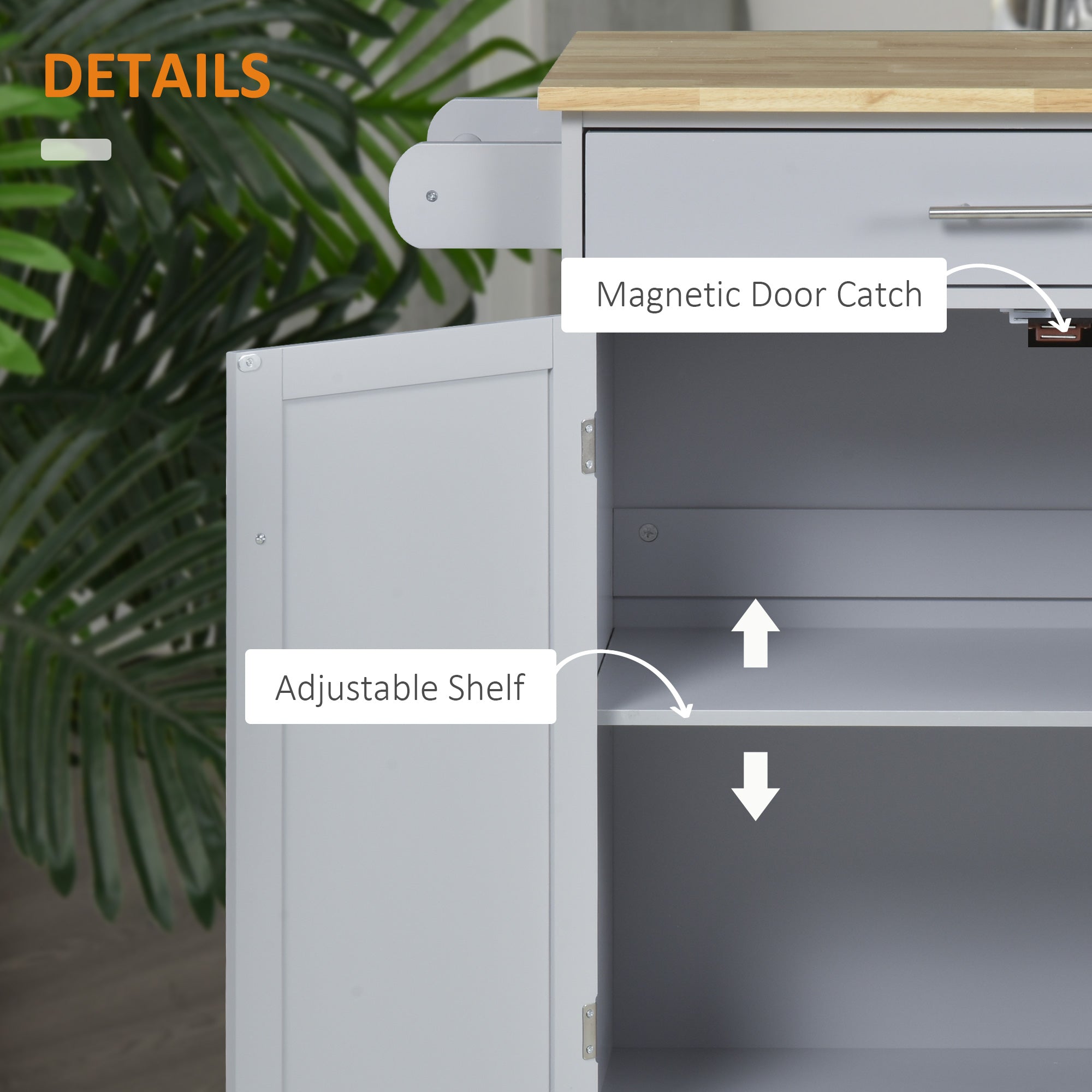 Kitchen Island Cart Rolling Trolley with Drawer Storage Cabinet & Towel Rack Gray - HOMCOM