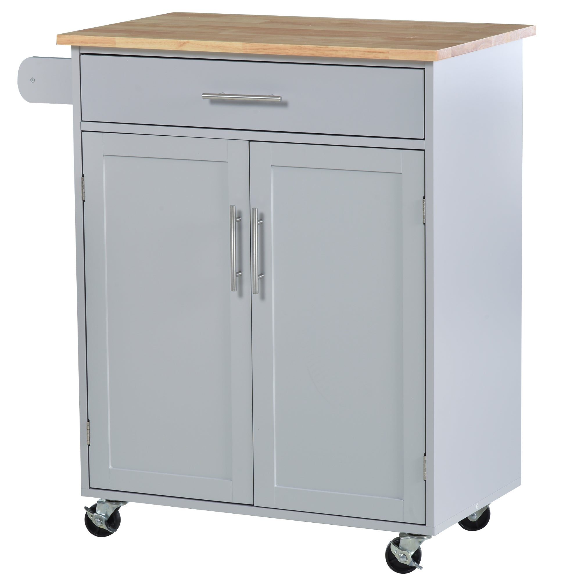Kitchen Island Cart Rolling Trolley with Drawer Storage Cabinet & Towel Rack Gray