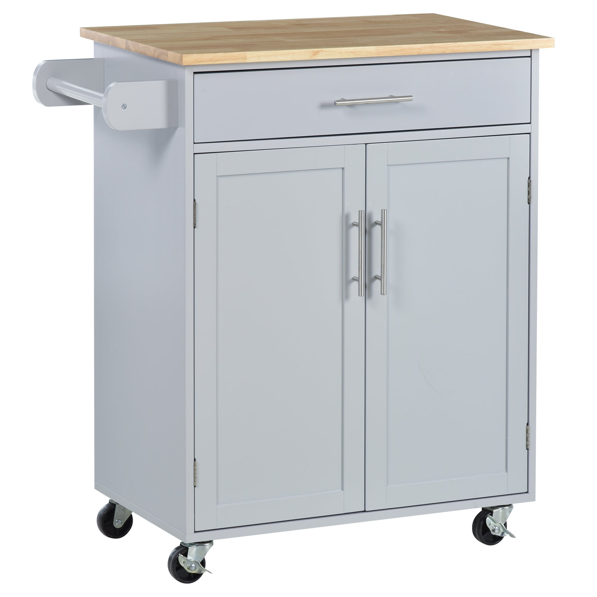Kitchen Island Cart Rolling Trolley with Drawer Storage Cabinet & Towel Rack Gray