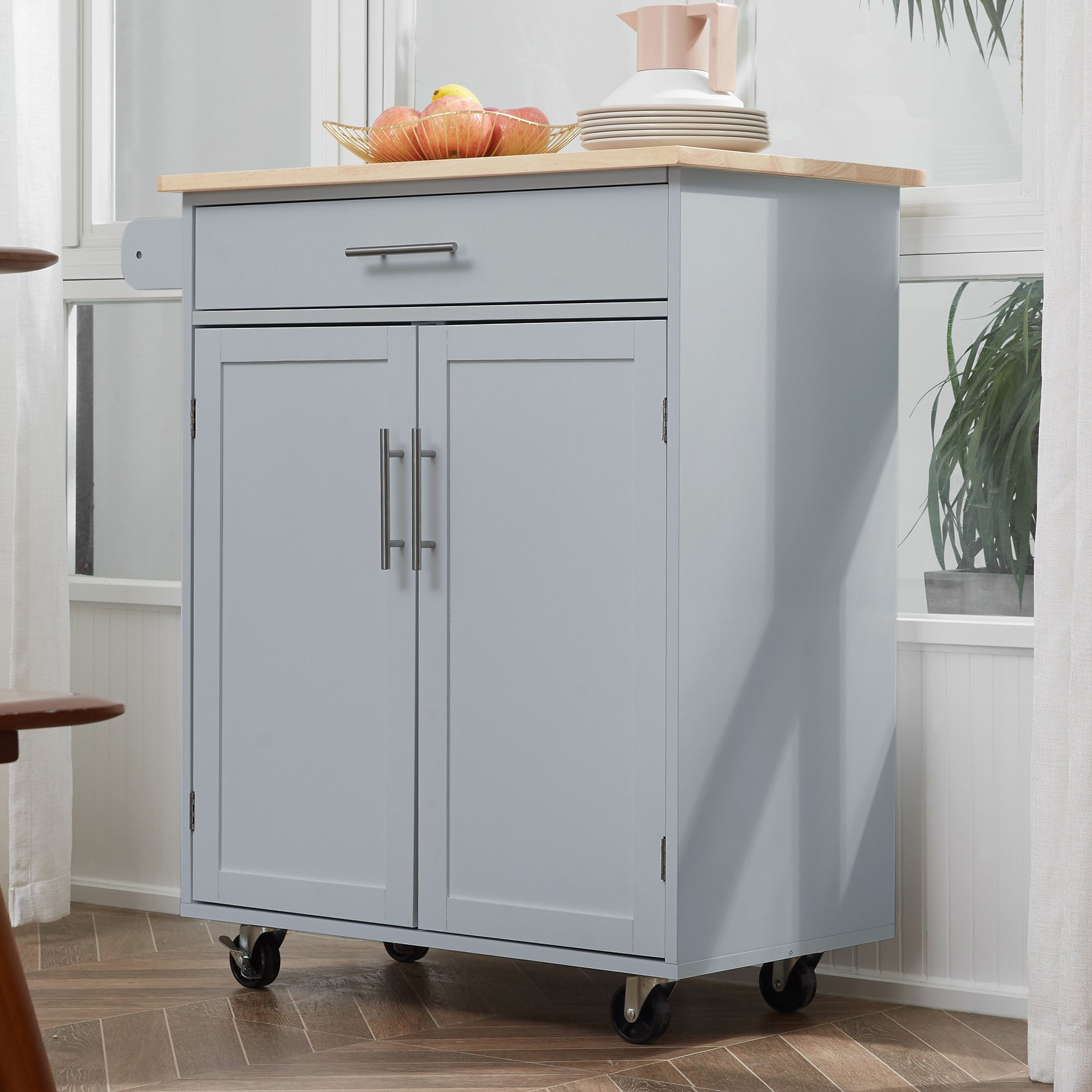 Kitchen Island Cart Rolling Trolley with Drawer Storage Cabinet & Towel Rack Gray - HOMCOM