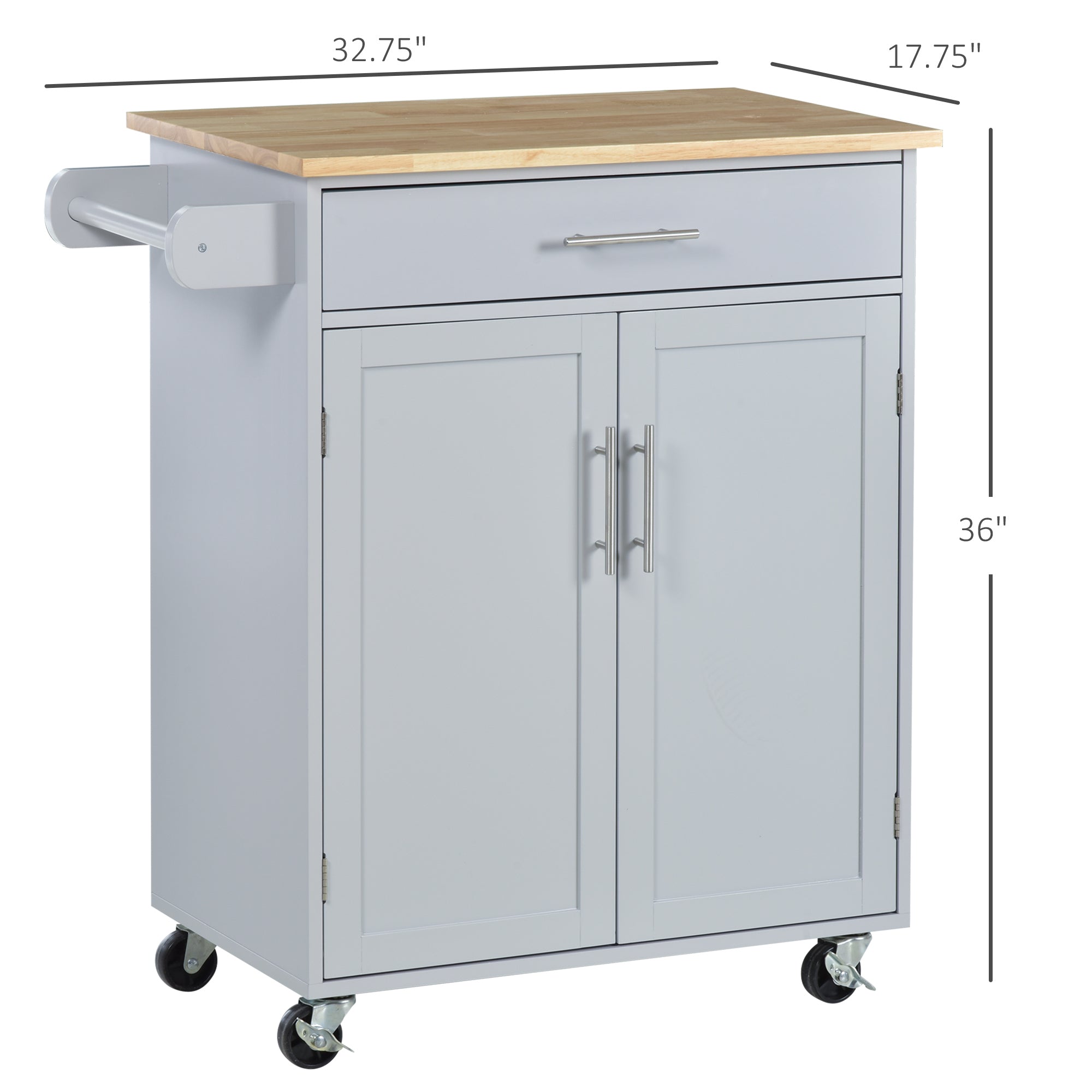 Kitchen Island Cart Rolling Trolley with Drawer Storage Cabinet & Towel Rack Gray - HOMCOM