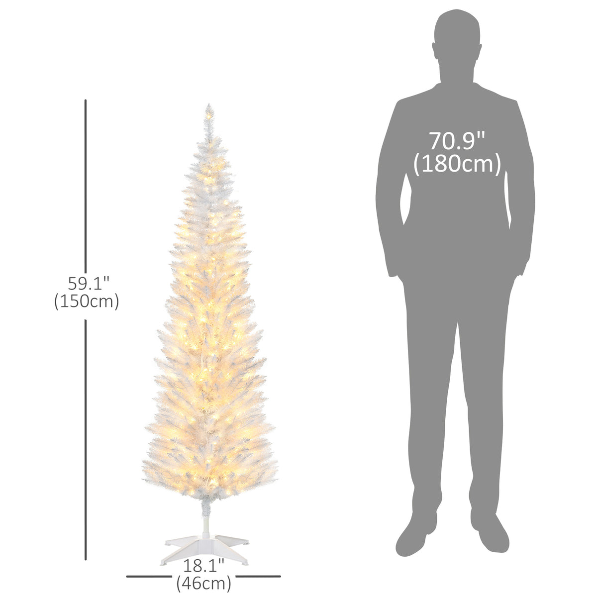 5 ft Pre-Lit Slim Pencil Artificial Christmas Tree with 294 Tips, 110 Warm White LED Lights, White