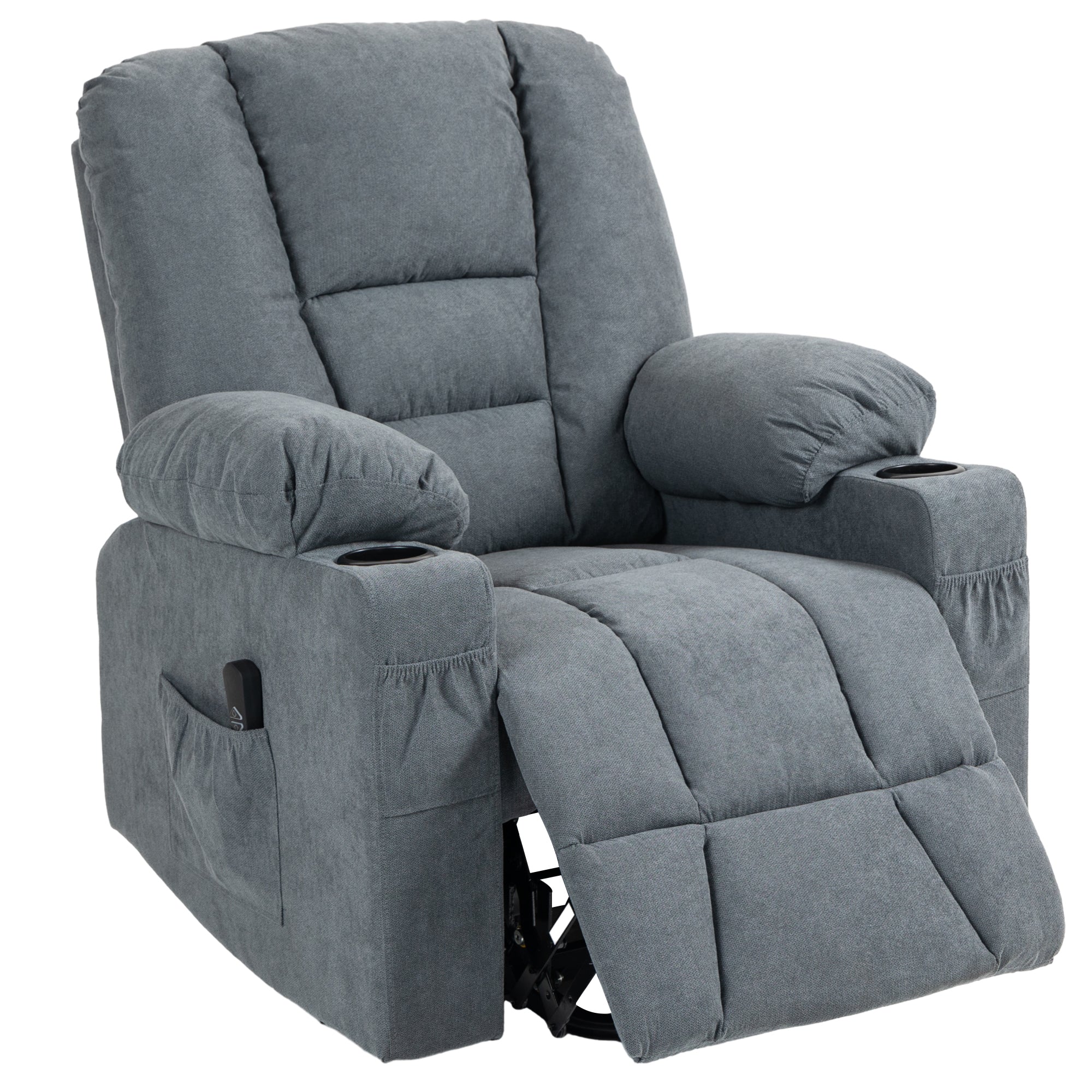 HOMCOM Oversized Riser and Recliner Chairs for the Elderly, Fabric Upholstered Lift Chair for Living Room with Remote Control, Side Pockets, Cup Holder, Grey