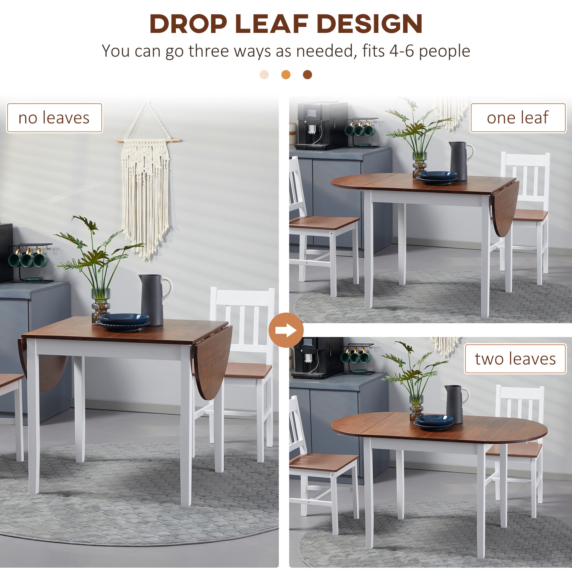55" Wood Kitchen Table Drop Leaf Table for Small Spaces Brown - HOMCOM