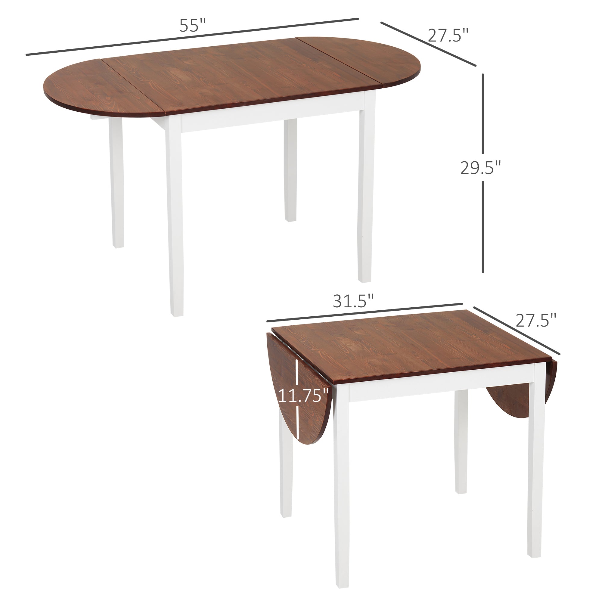55" Wood Kitchen Table Drop Leaf Table for Small Spaces Brown - HOMCOM