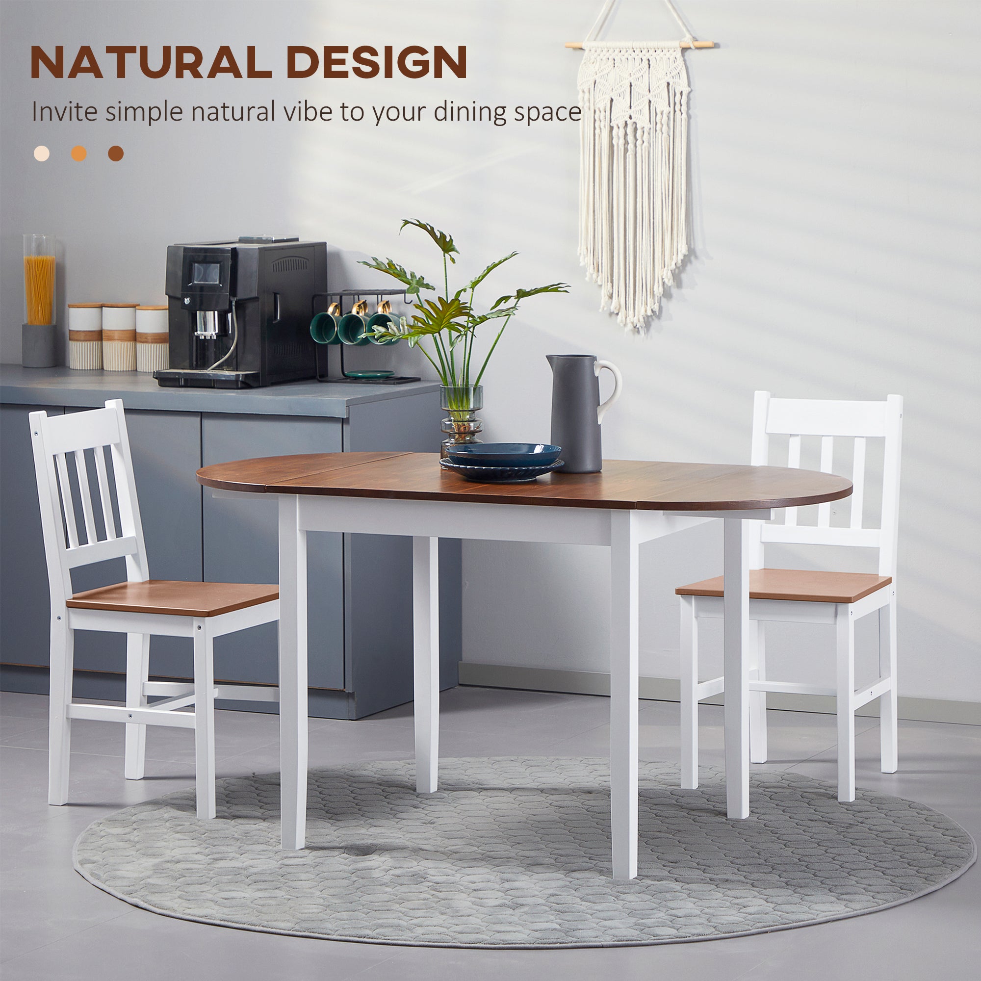 55" Wood Kitchen Table Drop Leaf Table for Small Spaces Brown