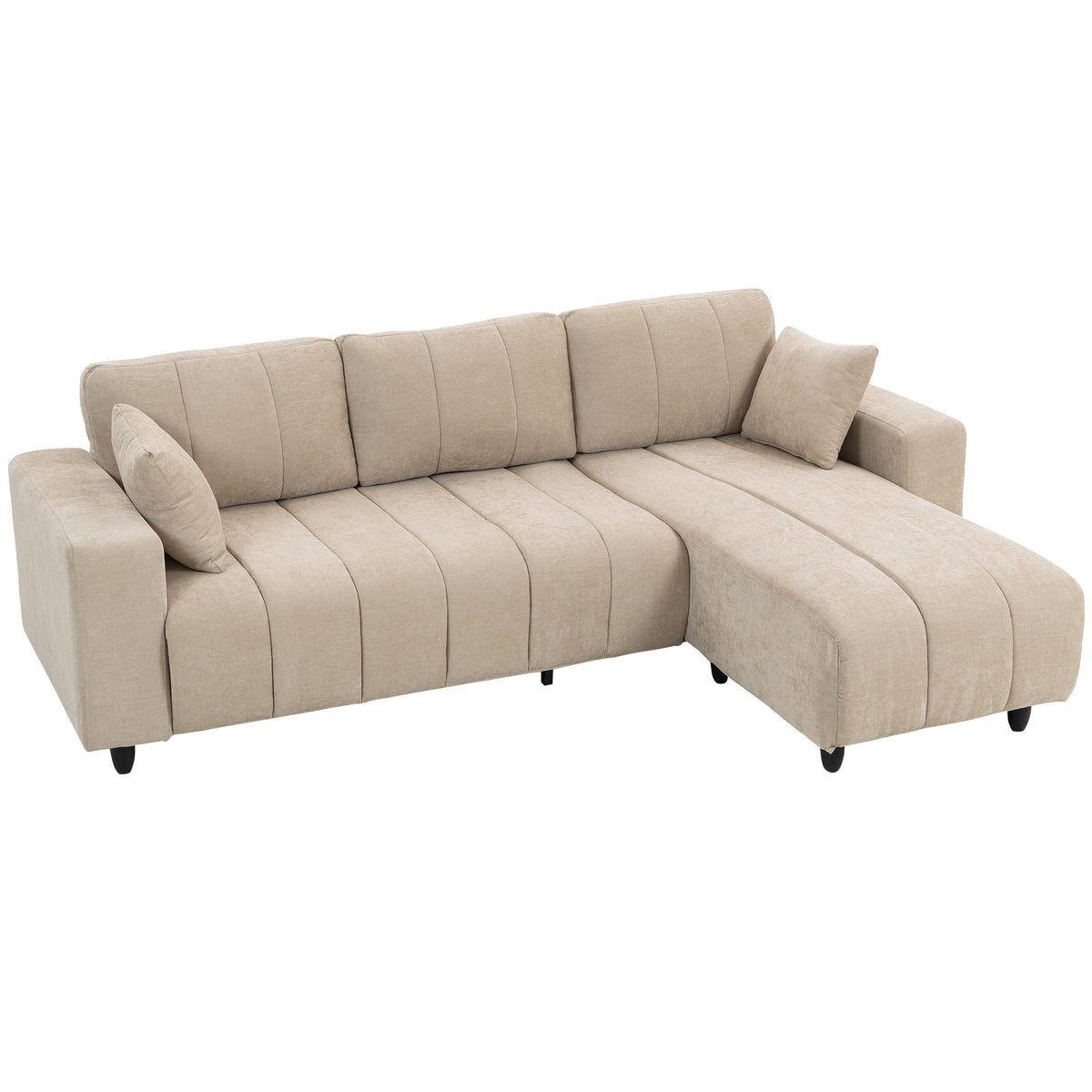 Modular Sectional Sofa with Changeable Chaise, Integrated Seat, 95" Large 3 Seater L-Shaped Sofa with Spring Cushion, 2 Pillows, Steel Frame for Living Room, Beige