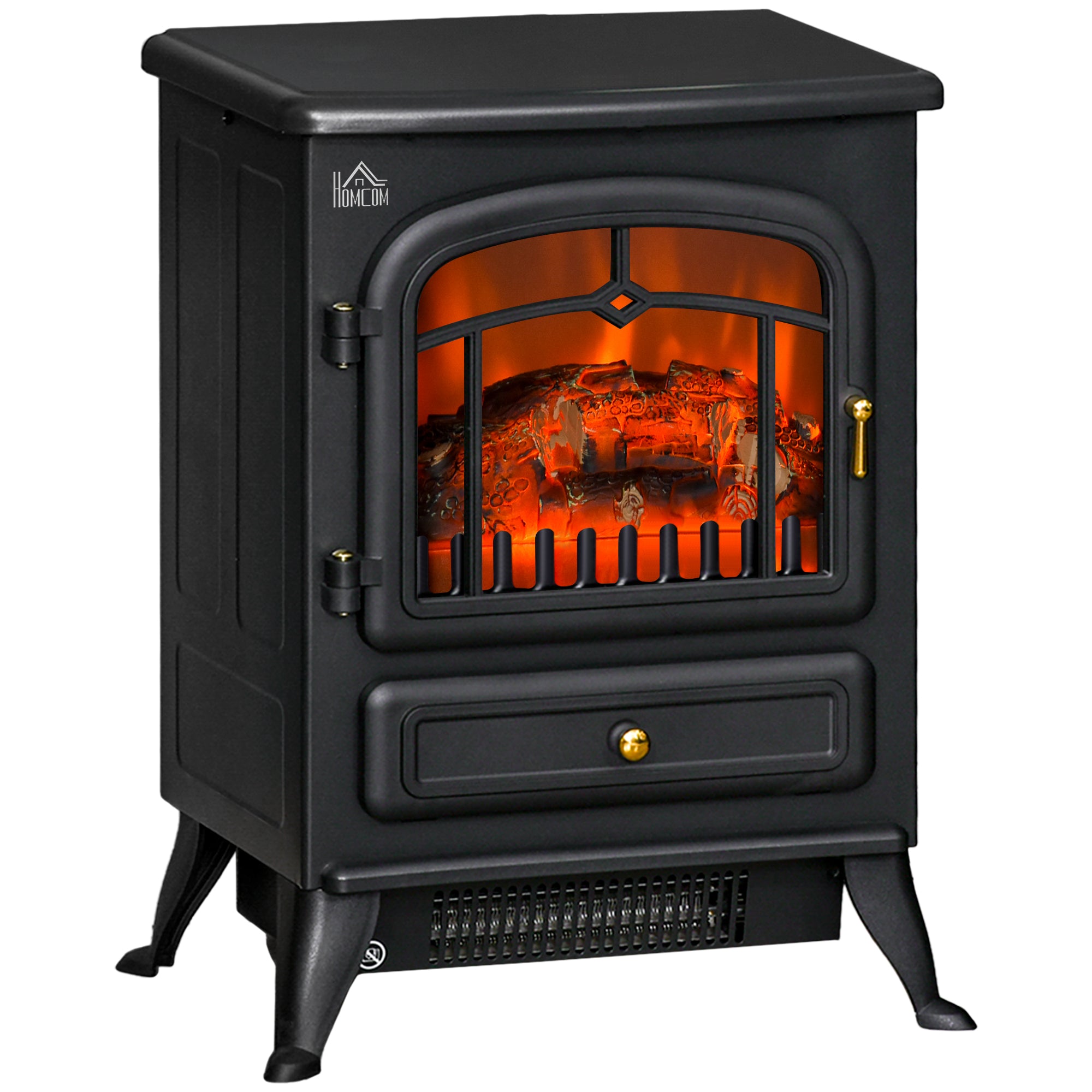 Freestanding Electric Fireplace Indoor Heater Glass View Log Wood Burning Effect Flame Portable Fireplace Stove 950/1850W Black