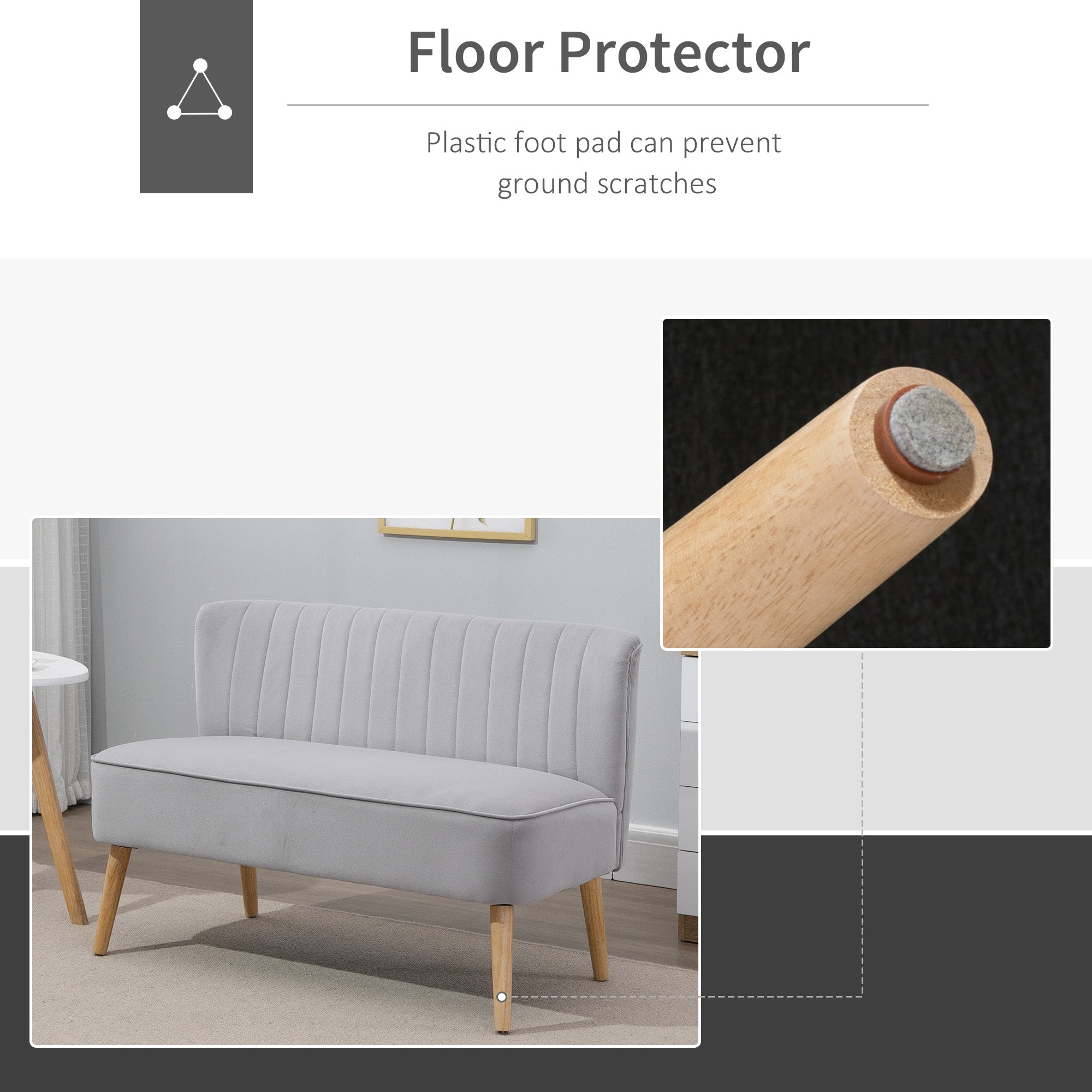 HOMCOM Modern Velvet Double Seat Sofa w/ Wood Frame Foam Padding High Back Soft Comfortable Compact Couch Home Office Stylish Plush Touch Grey