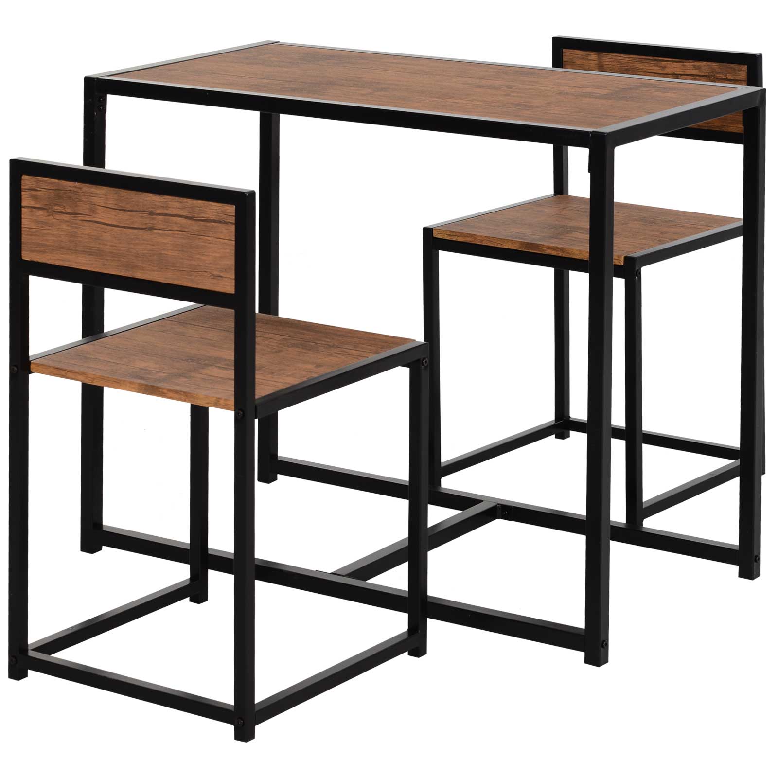HOMCOM Dining Table and Chairs Set 2, Dining Room Sets, Rectangular Space Saving Table and 2 Chairs for Compact Kitchens, Steel Frame, Natural