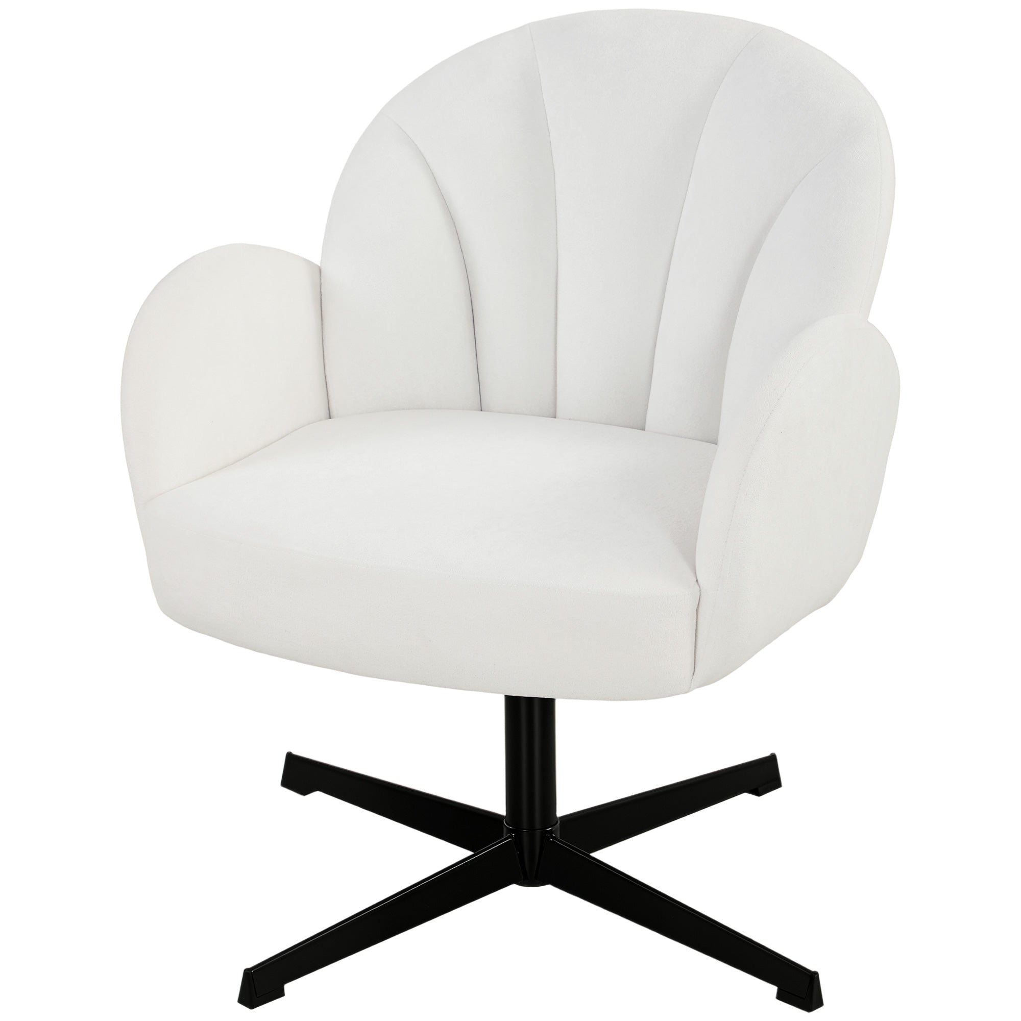 Swivel Accent Chair, Velvet-Feel Fabric Shell-Shaped Armchair with Spring Cushion, Metal Base, Modern Reading Chair for Living Room, Bedroom, Study, Makeup, Cream White