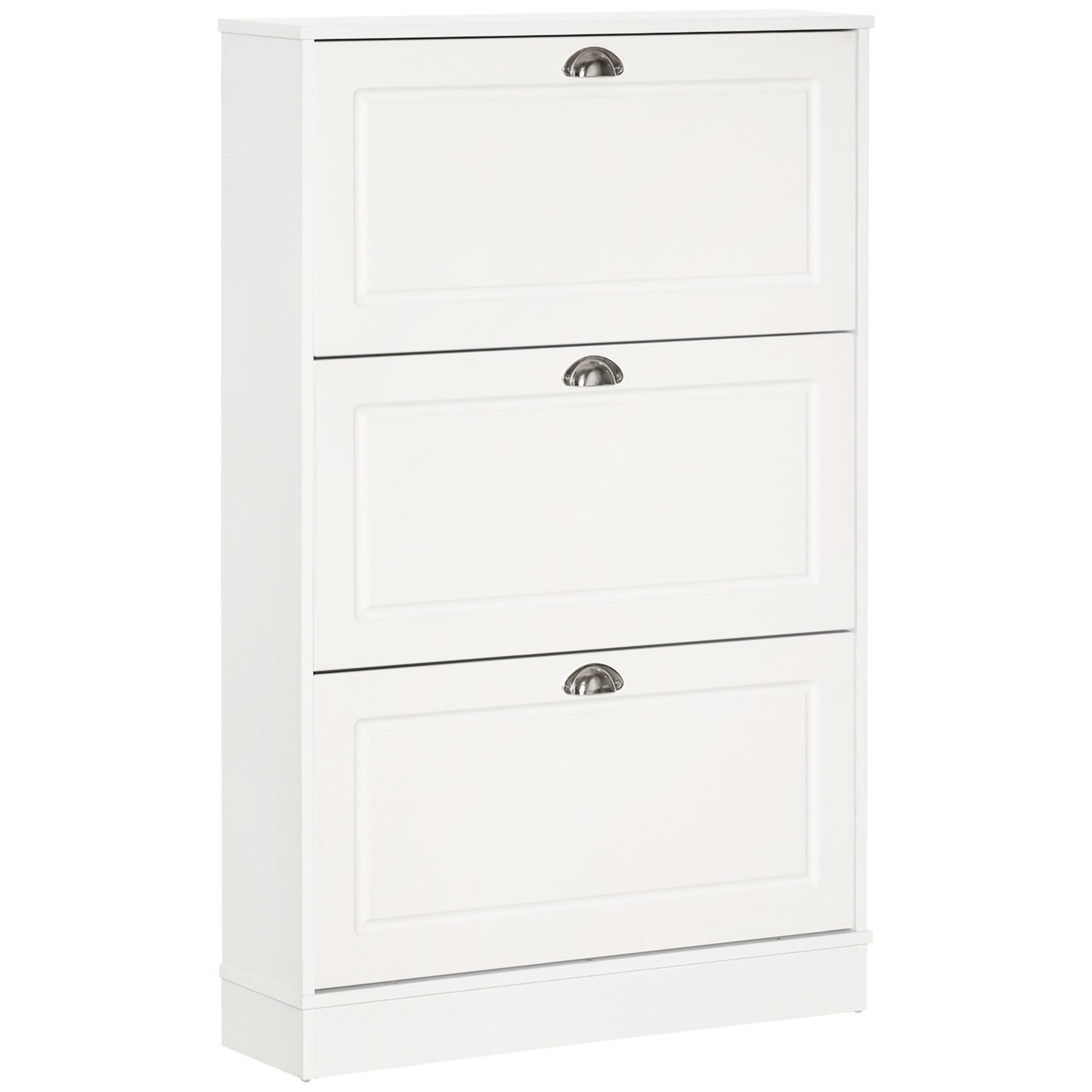 Shoe Cabinet with 3 Flip Drawers, Modern Narrow Shoe Storage Cabinet with Countertop, Entryway Shoe Storage Unit for 12 Pairs of Shoes for Hallway, White