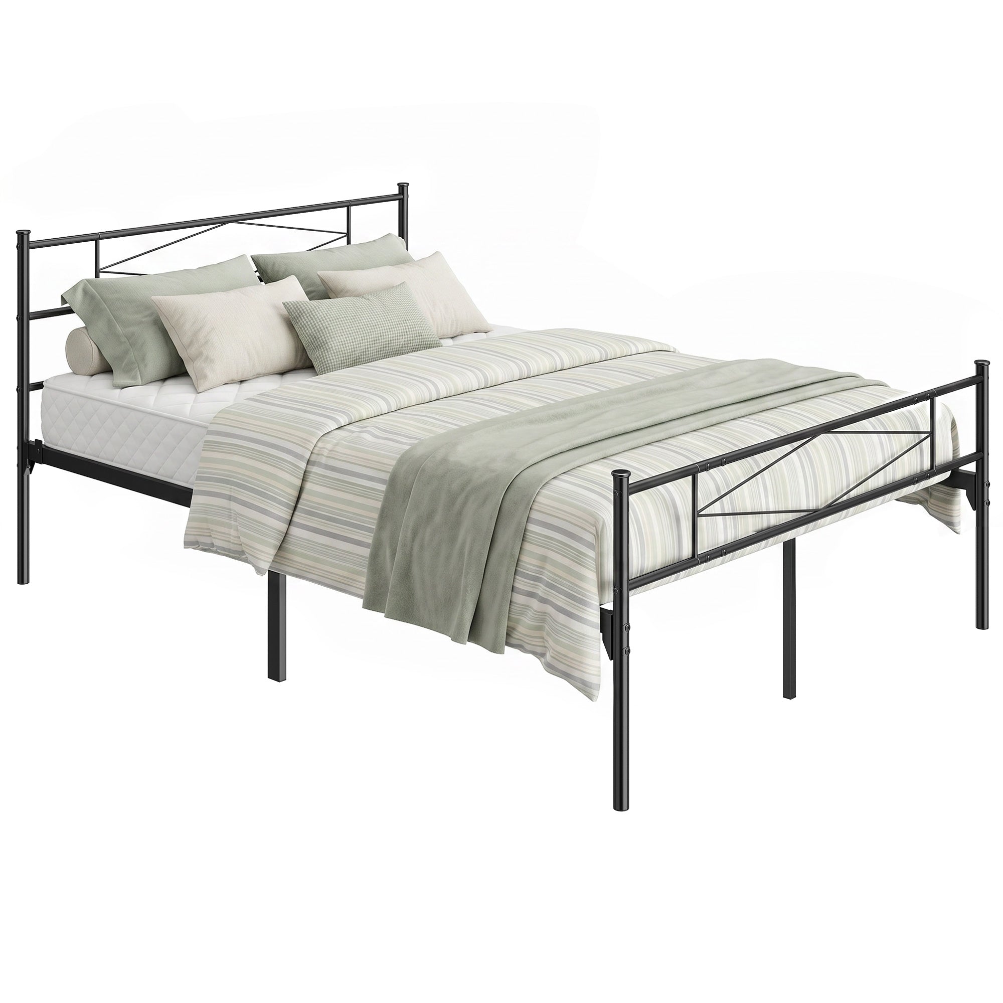 4ft6 Double Bed Frame with Headboard and Footboard, Metal Platform Bed Frame with 32 cm Underbed Storage, Steel Slat Support, Noise-Free, No Box Spring Needed, Easy Assembly, Black
