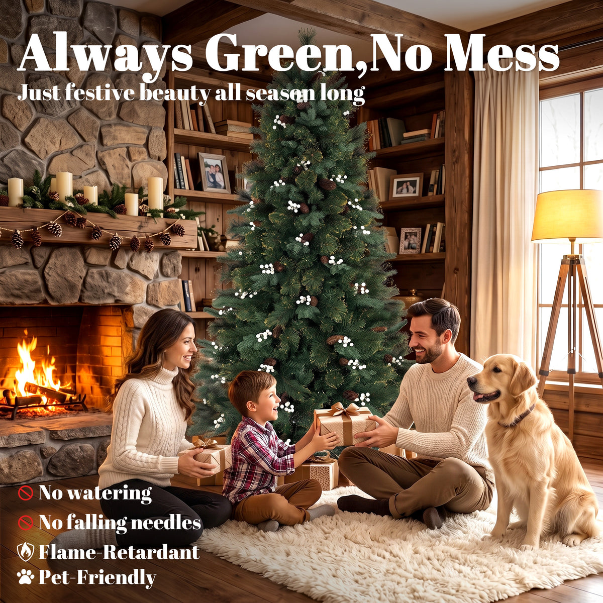 6ft Christmas Tree with 716 Branch Tips, Easy-Assembly Hinged Design, Artificial Full Fir Xmas Tree with Foldable Metal Stand for Home Office Holiday, Green