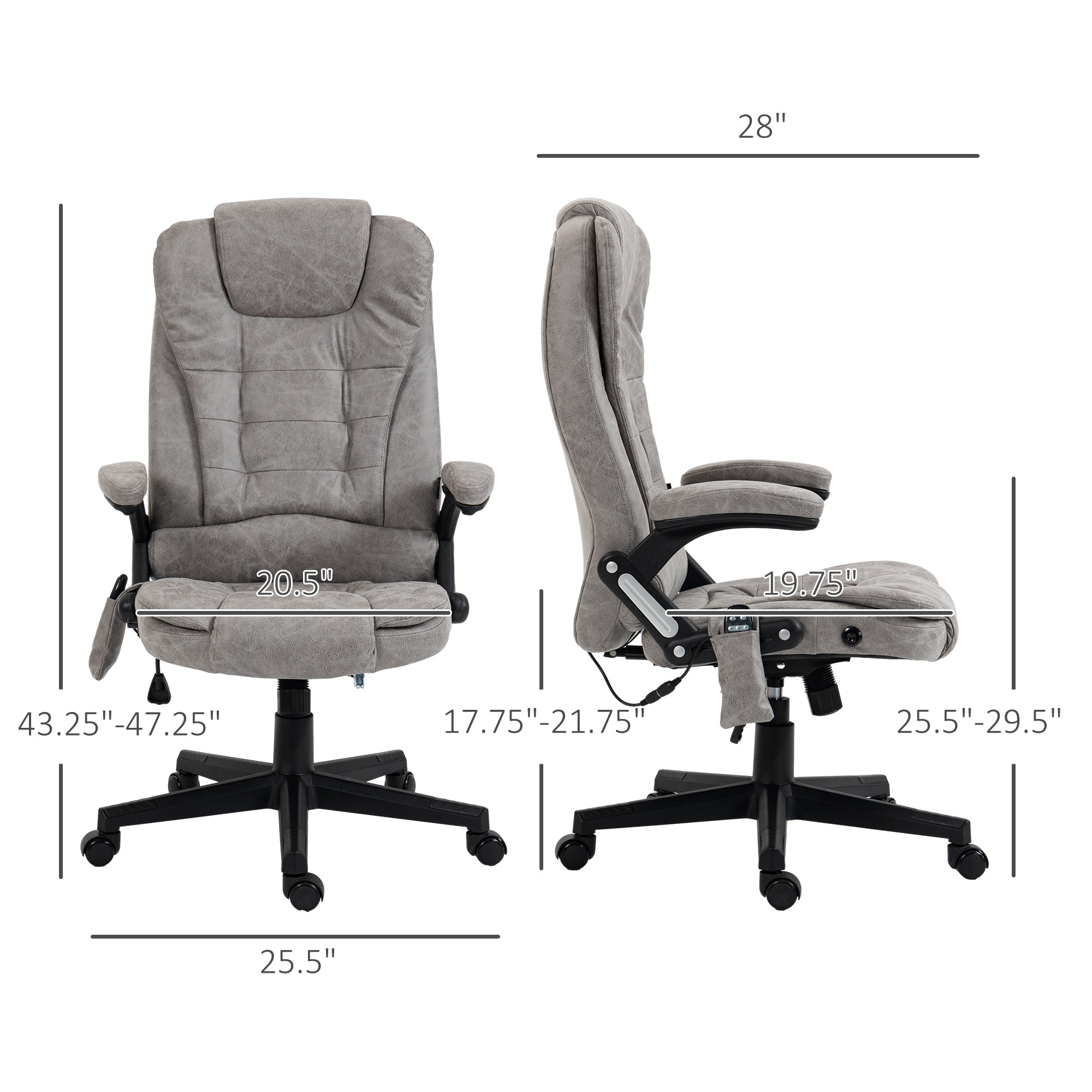 6 Points Heated Massage Office Chair, Microfiber High Back Executive Office Chair, Gray