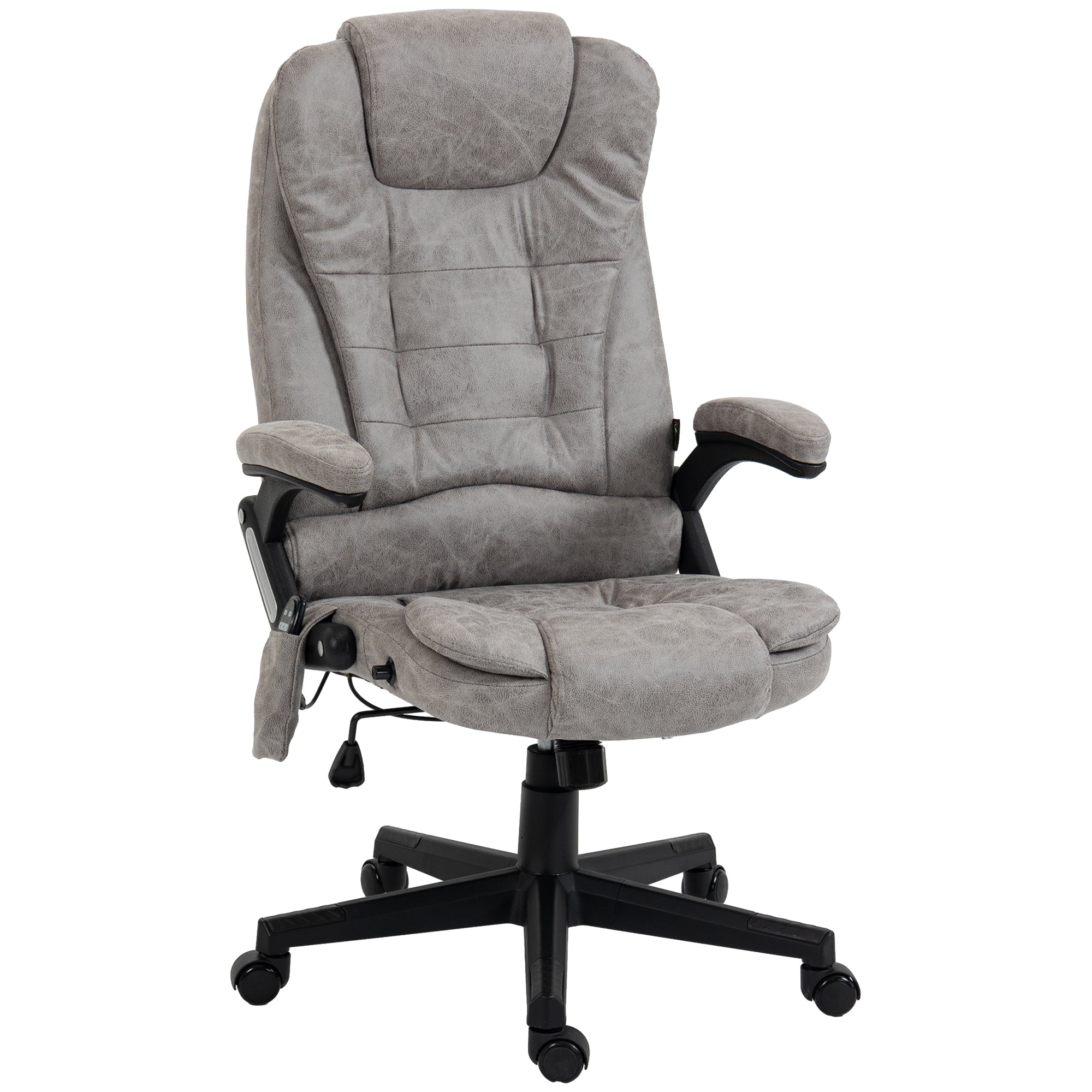 6 Points Heated Massage Office Chair, Microfiber High Back Executive Office Chair, Gray