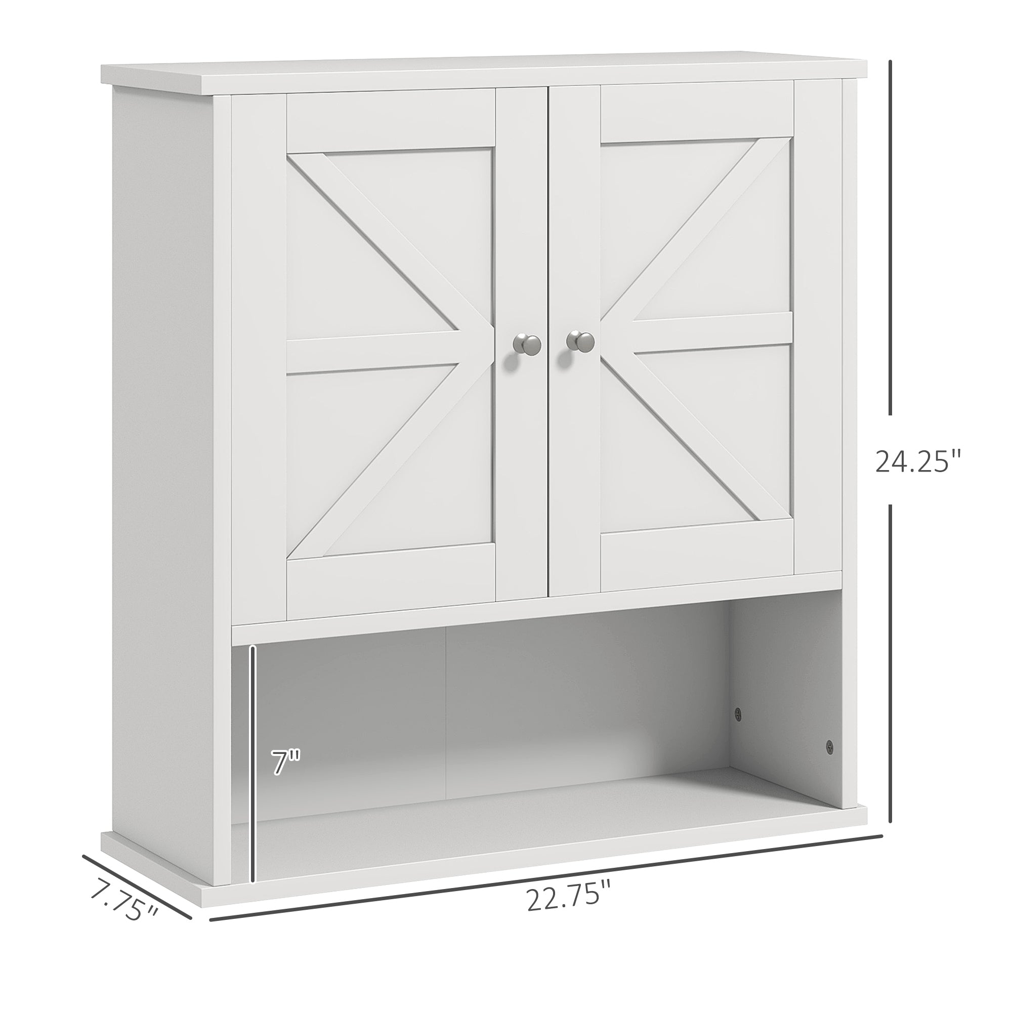 Farmhouse Bathroom Medicine Cabinet with Barn Doors and Adjustable Shelf, White