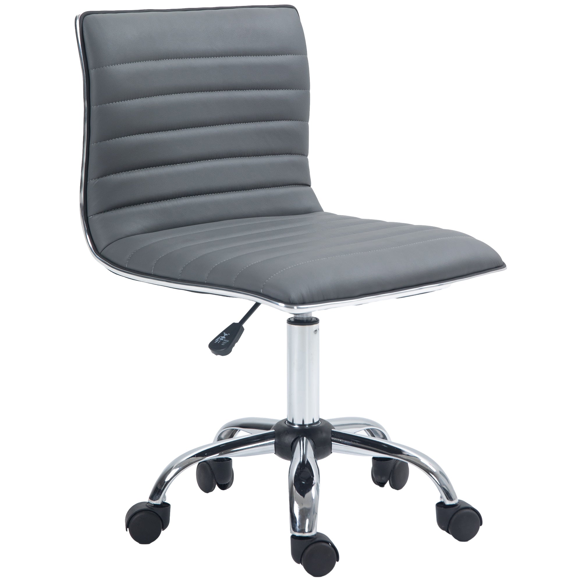 HOMCOM Adjustable Swivel Office Chair with Armless Mid-Back in PU Leather and Chrome Base - Dark Grey