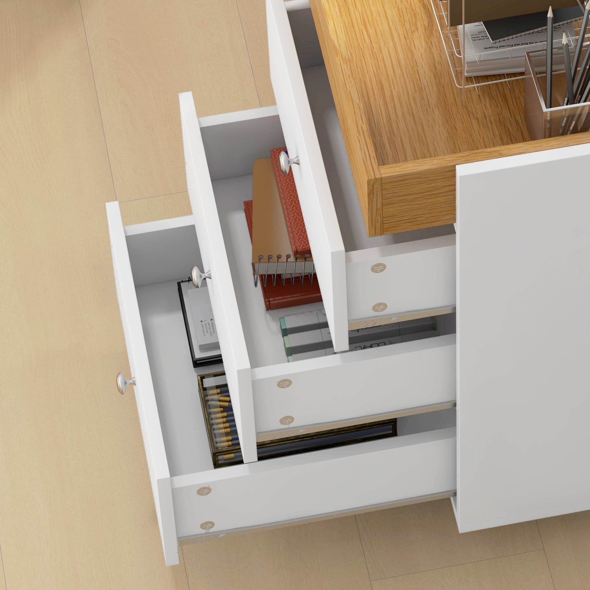 Rolling File Cabinet on Wheels, Mobile Home Office Storage with 3 Drawers, White