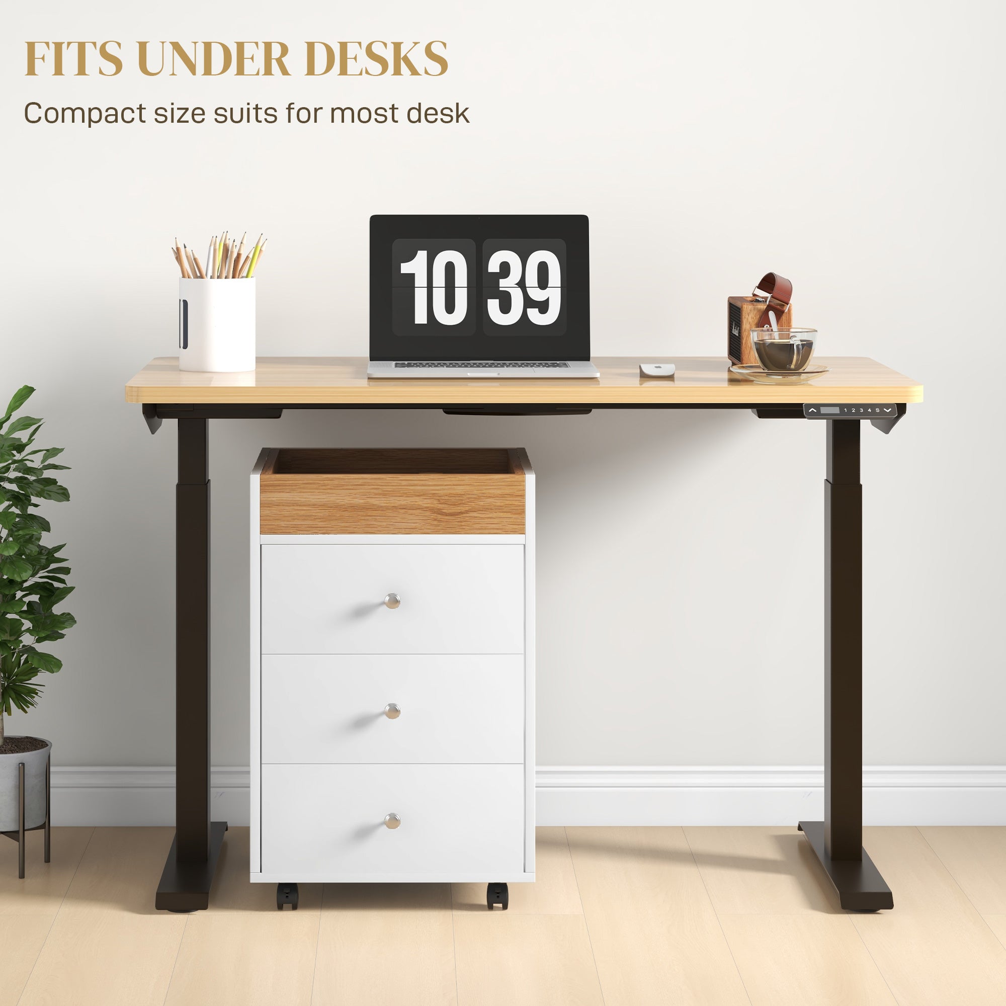 Rolling File Cabinet on Wheels, Mobile Home Office Storage with 3 Drawers, White