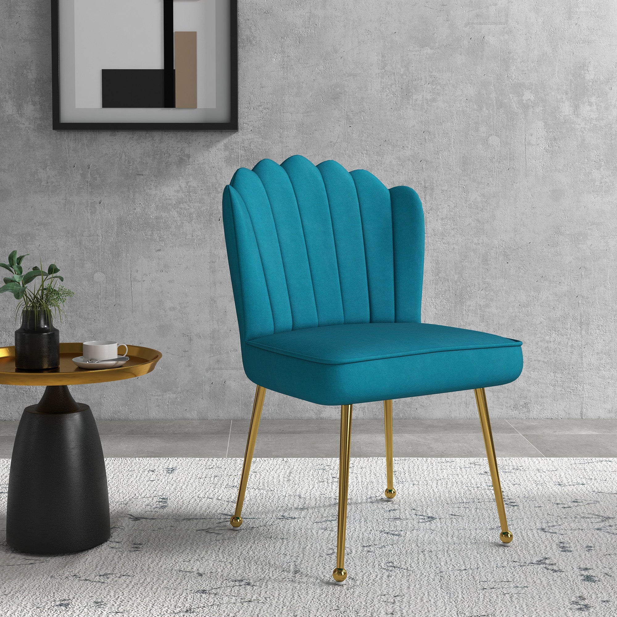 HOMCOM Shell Luxe Velvet Accent Chair with Gold-tone Metal Legs, Modern Vanity Chair for Living Room, Bedroom, Home Office, Blue