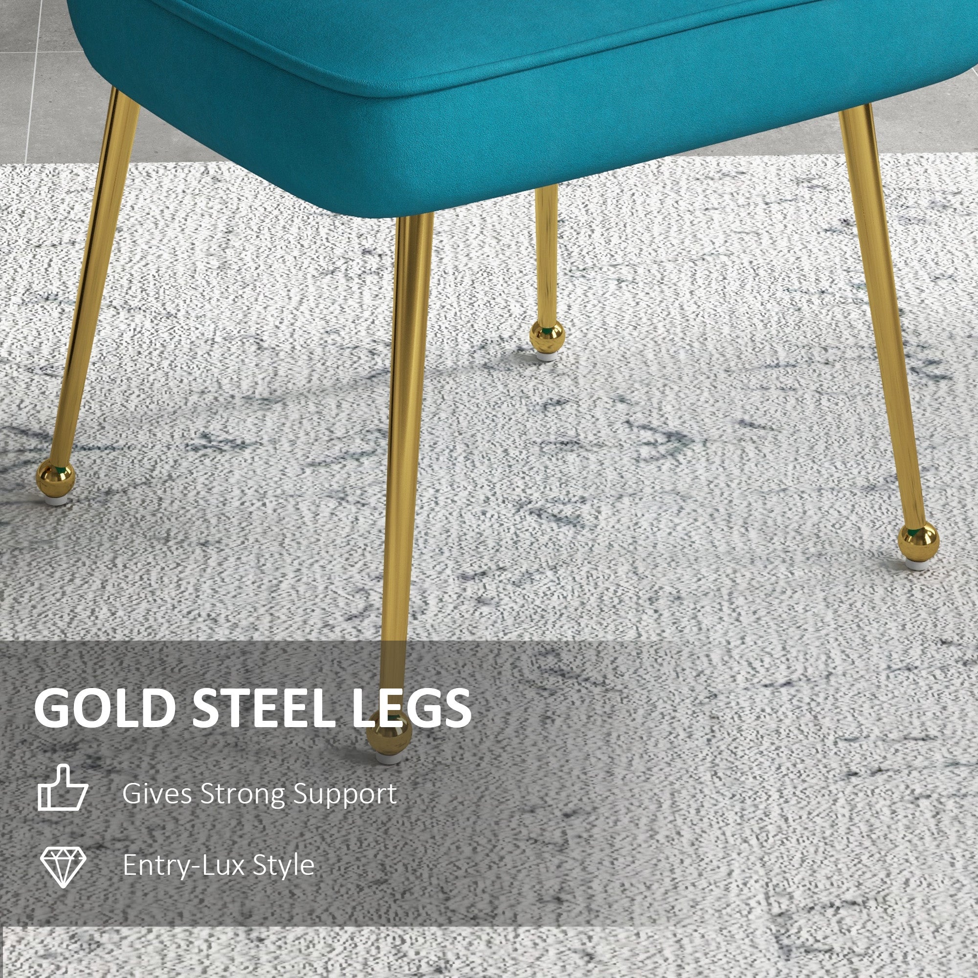 HOMCOM Shell Luxe Velvet Accent Chair with Gold-tone Metal Legs, Modern Vanity Chair for Living Room, Bedroom, Home Office, Blue