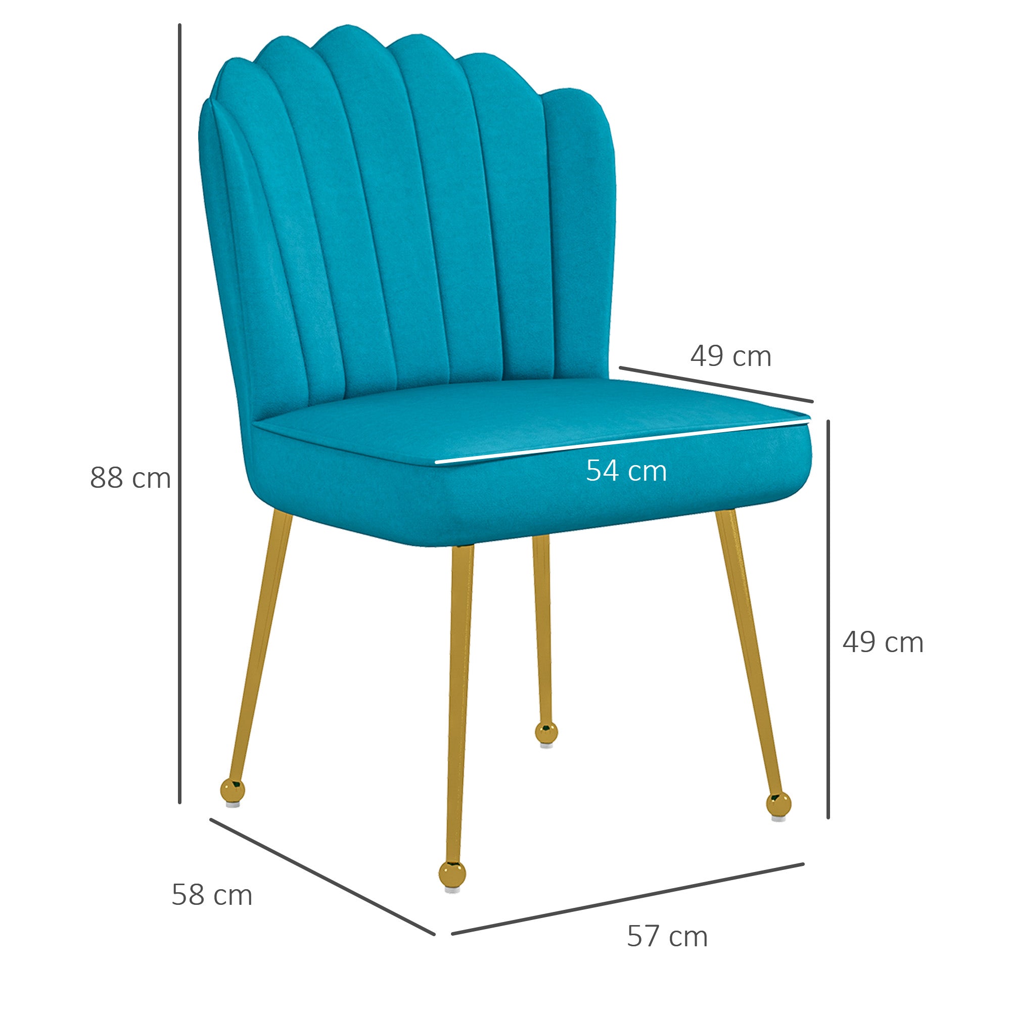 HOMCOM Shell Luxe Velvet Accent Chair with Gold-tone Metal Legs, Modern Vanity Chair for Living Room, Bedroom, Home Office, Blue