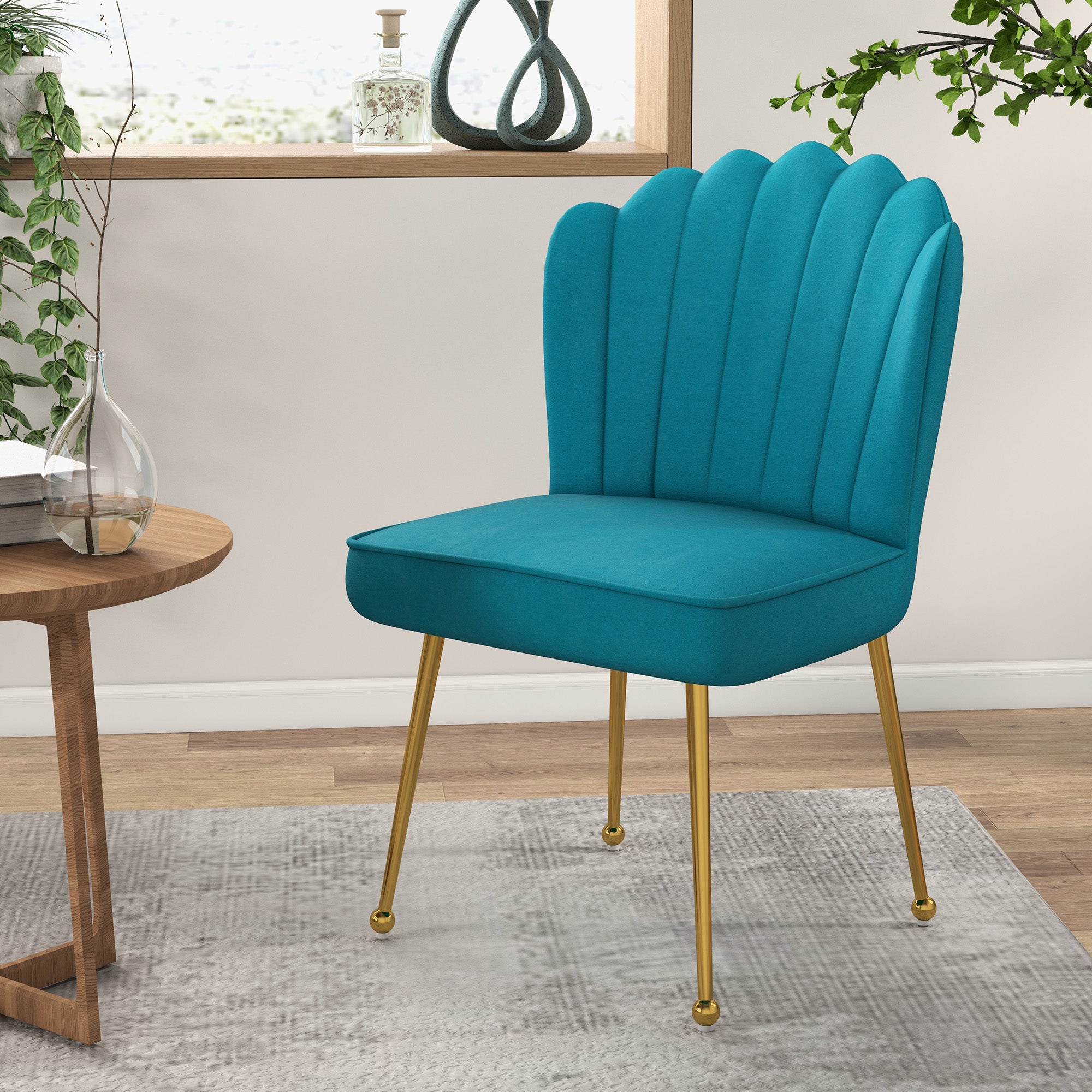 HOMCOM Shell Luxe Velvet Accent Chair with Gold-tone Metal Legs, Modern Vanity Chair for Living Room, Bedroom, Home Office, Blue