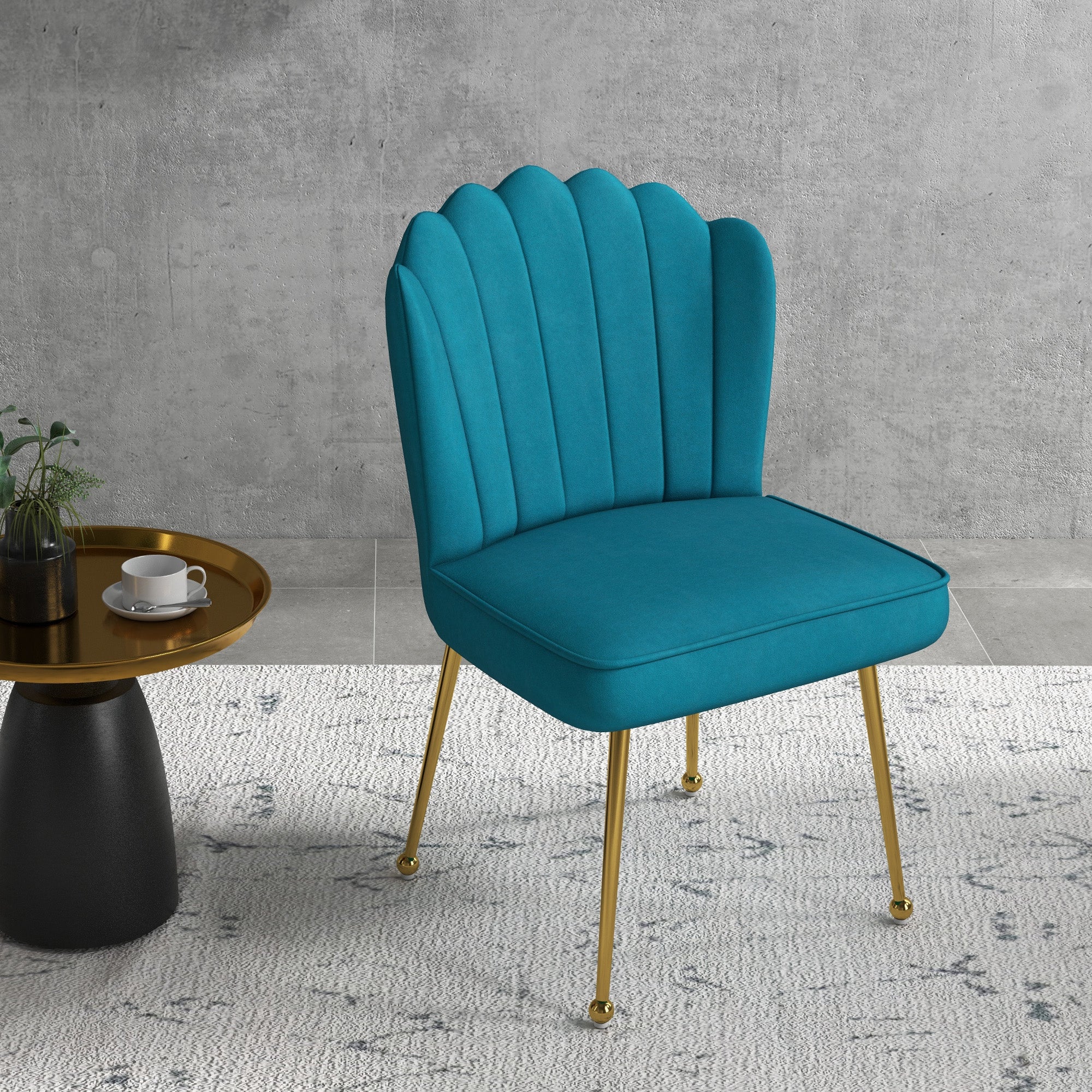 HOMCOM Shell Luxe Velvet Accent Chair with Gold-tone Metal Legs, Modern Vanity Chair for Living Room, Bedroom, Home Office, Blue