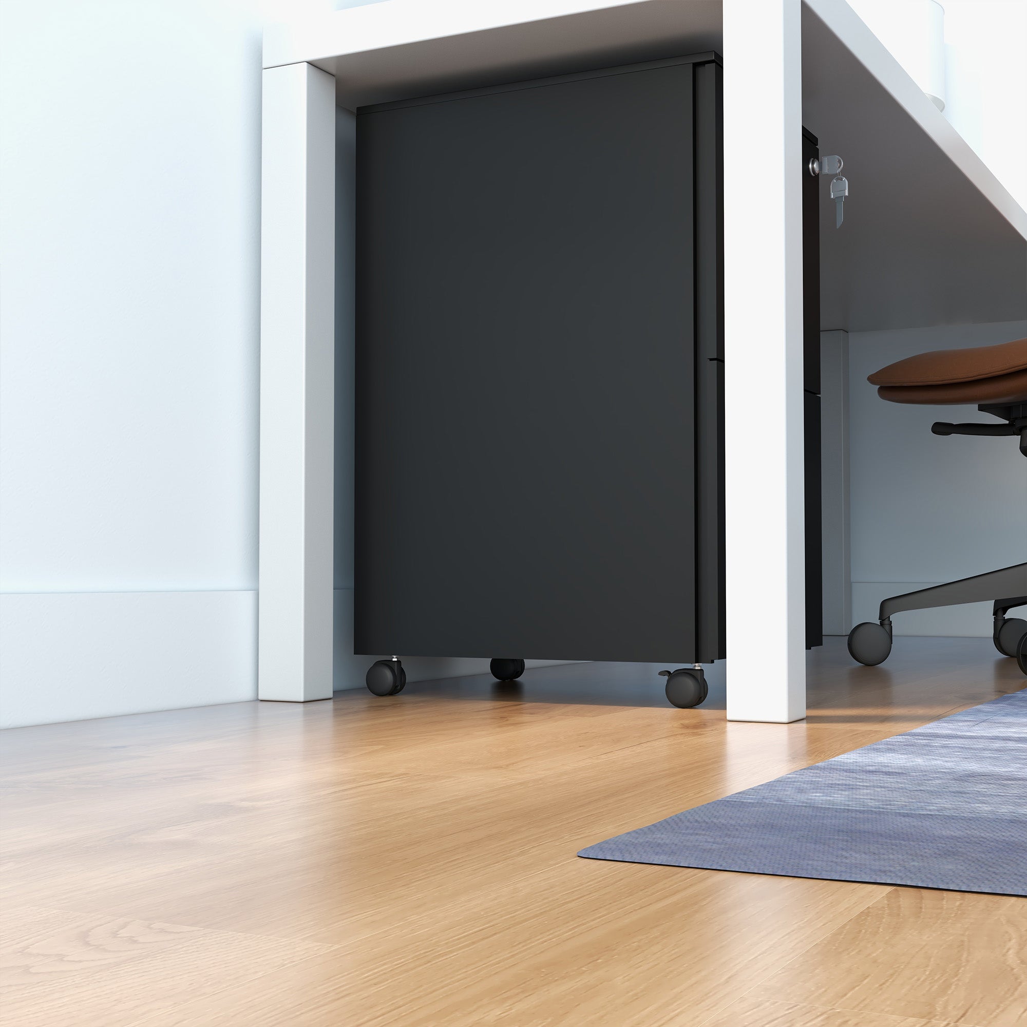 Vinsetto 2-Drawer Vertical Filing Cabinet with Lock and 5 Wheels, Steel Mobile File Cabinet, for A4, Legal and Letter Size, Pre-Assembled Body, Black